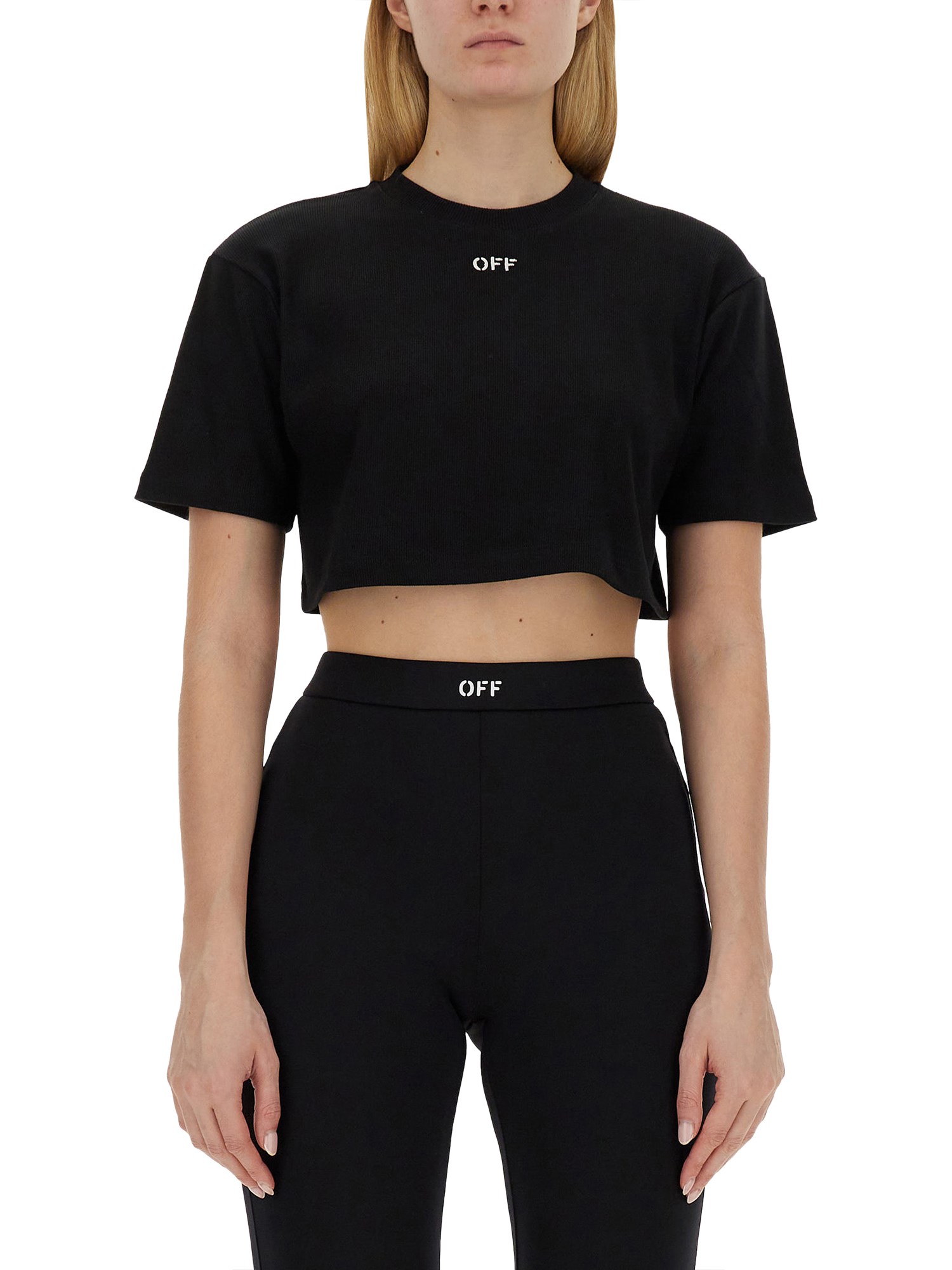 OFF-WHITE off-white ribbed cropped t-shirt