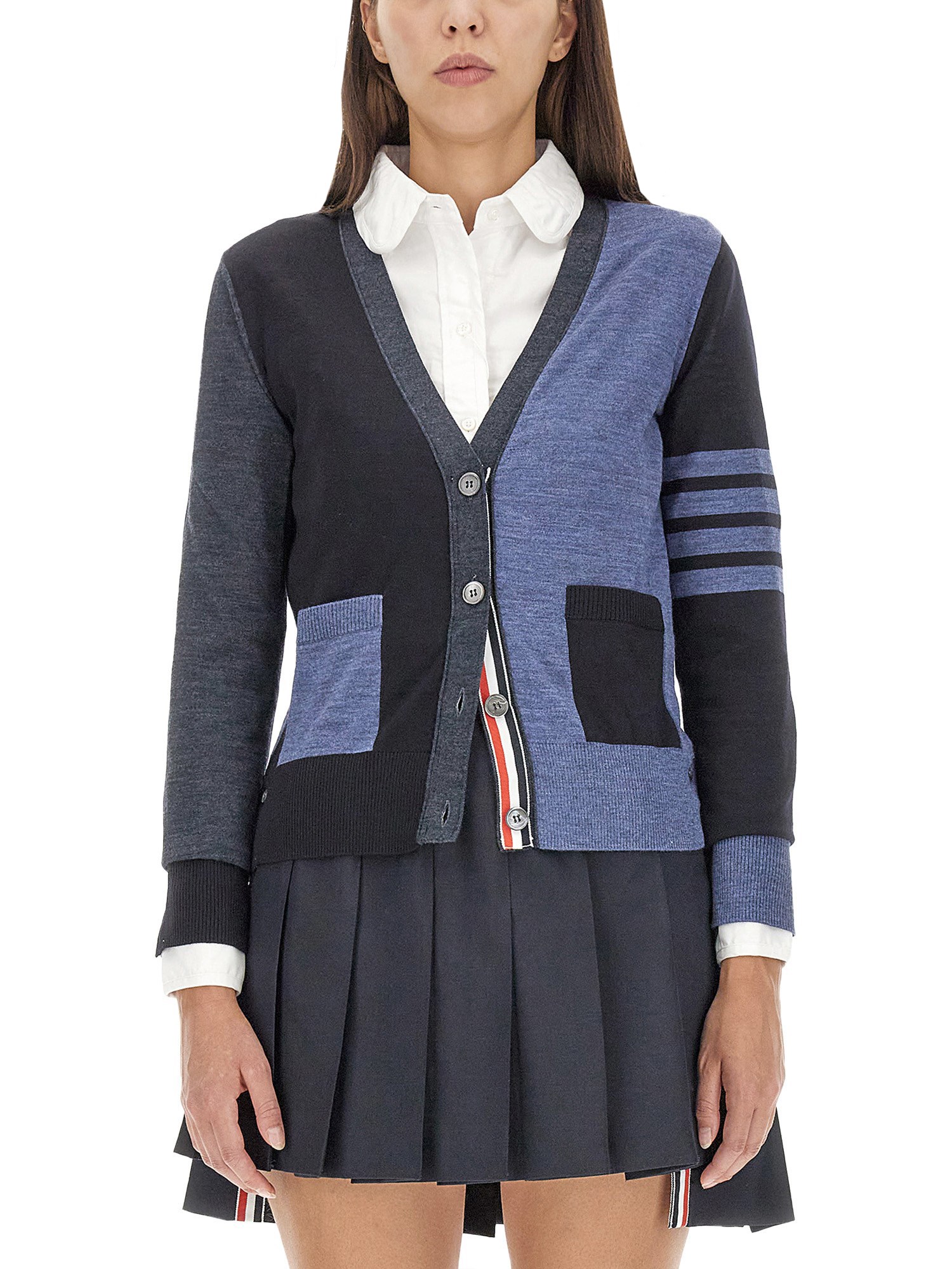 Thom Browne thom browne v-neck cardigan w/ 4 bars