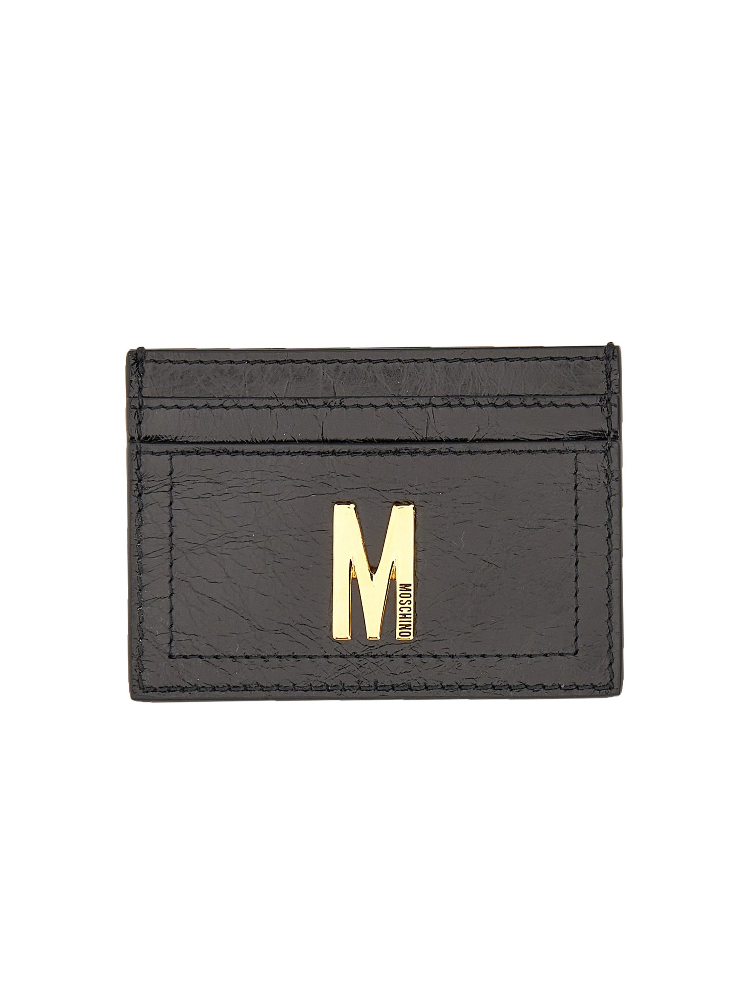 Moschino moschino card holder with gold plaque