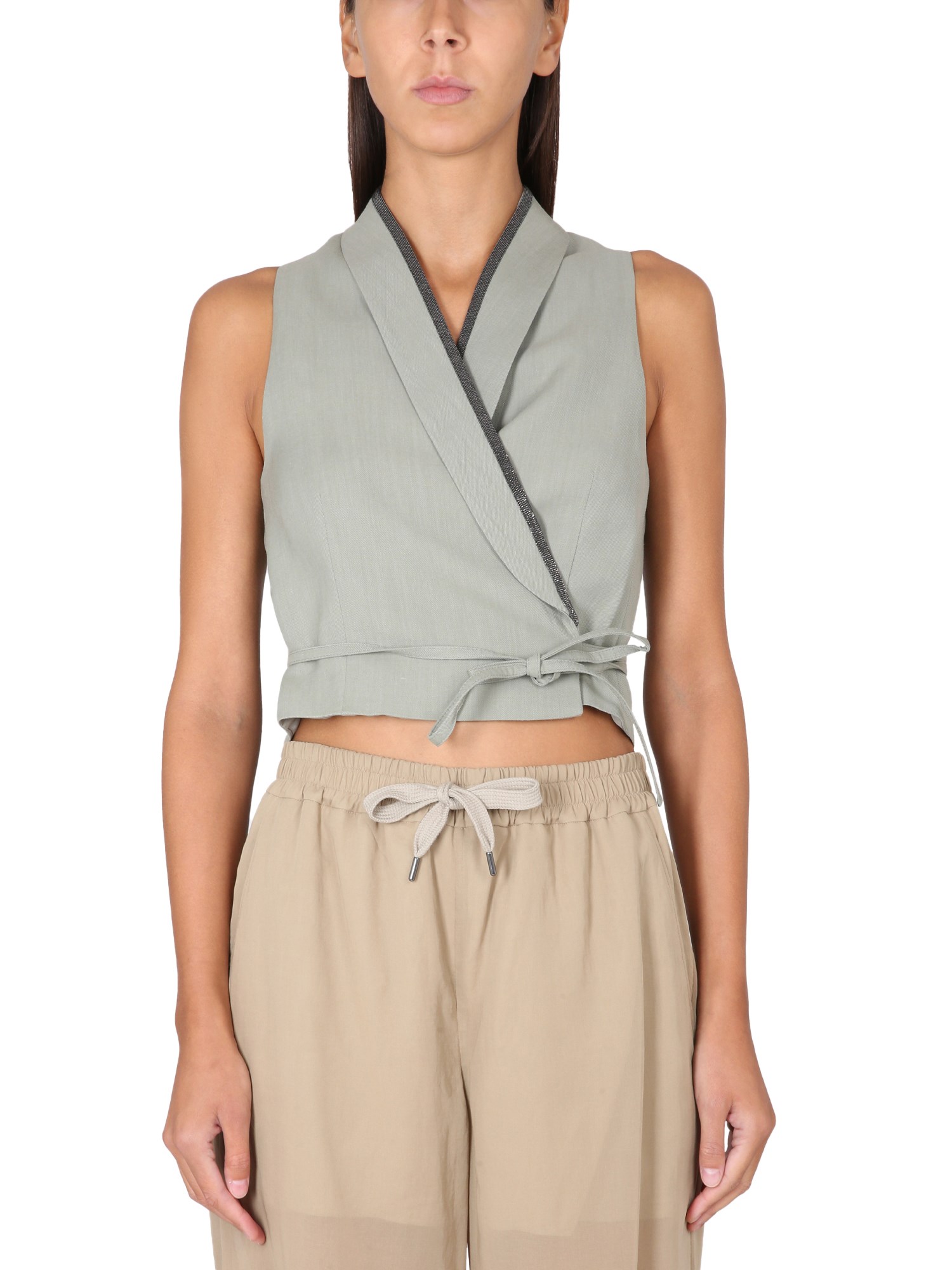 Brunello Cucinelli brunello cucinelli viscose and linen wrap vest