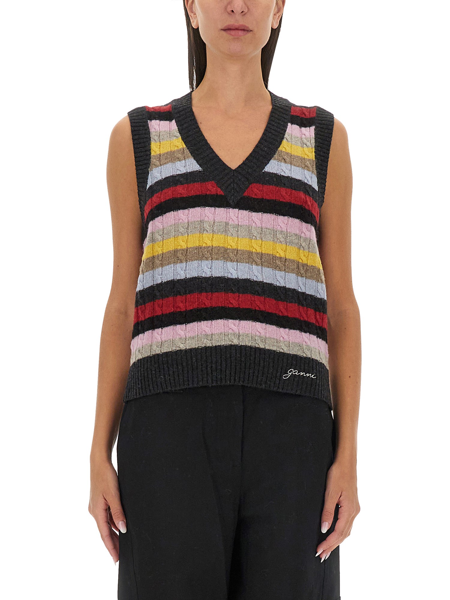 Ganni ganni vest with logo and stripe pattern