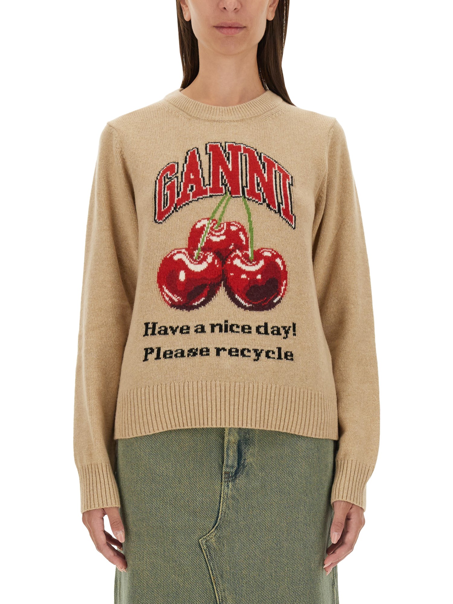 Ganni ganni pullover with "cherry" graphic