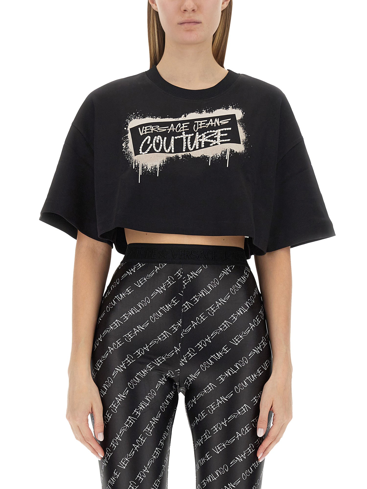 Versace Jeans Couture versace jeans couture cropped t-shirt with graffiti logo