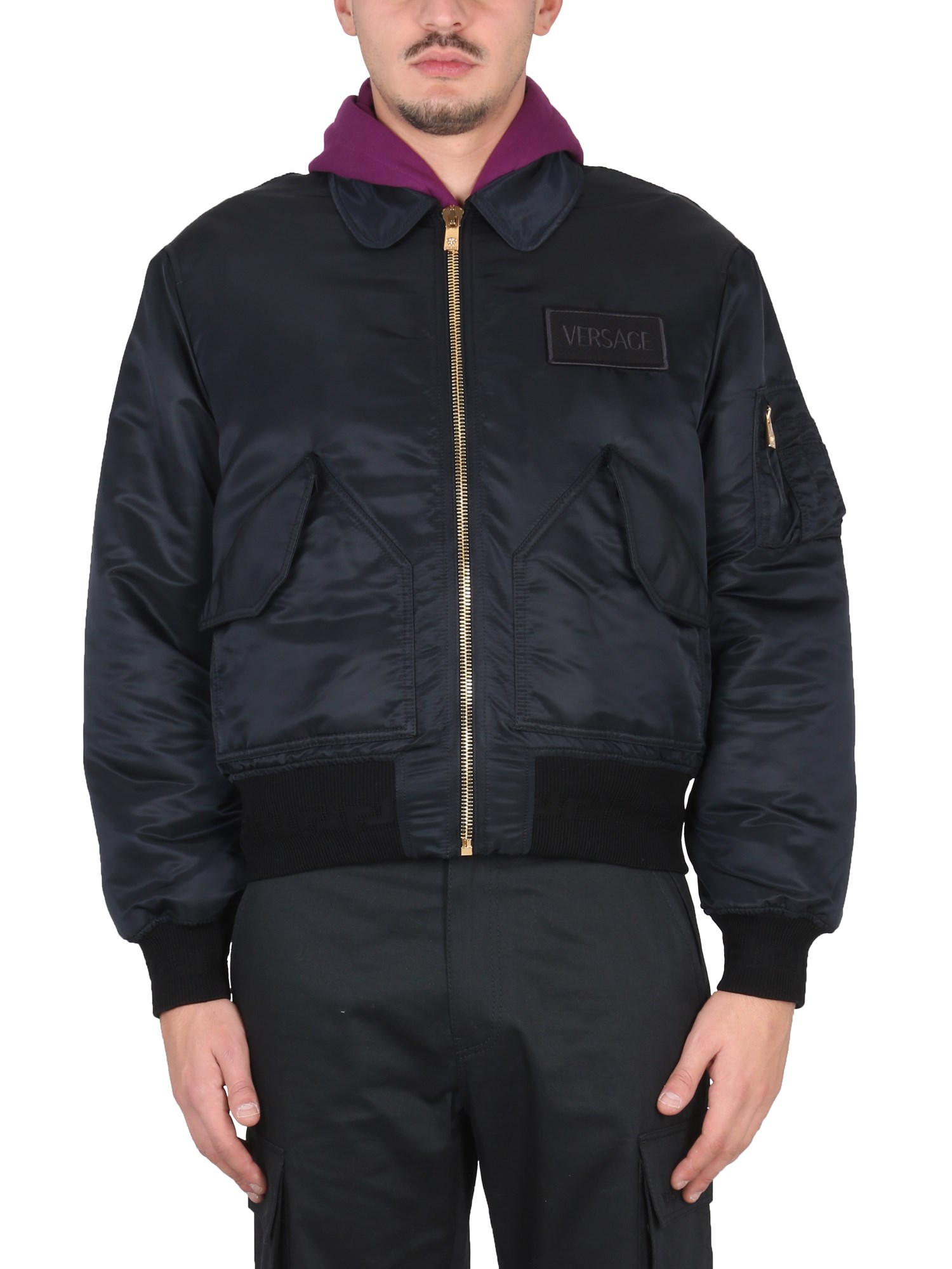 Versace versace bomber jacket with applied logo