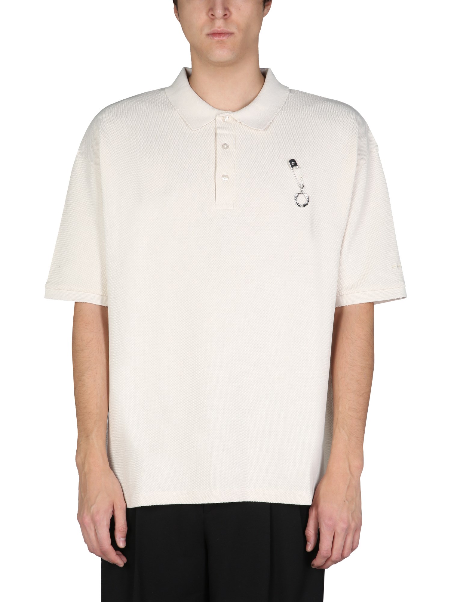 fred perry x raf simons fred perry x raf simons distressed oversized polo shirt