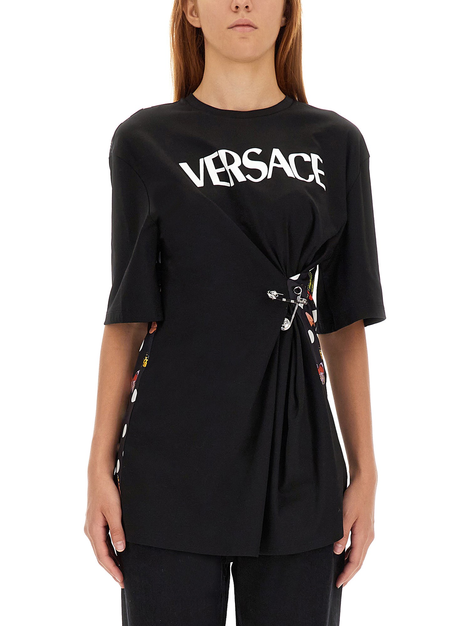 Versace versace t-shirt with butterflies and safety pin logo