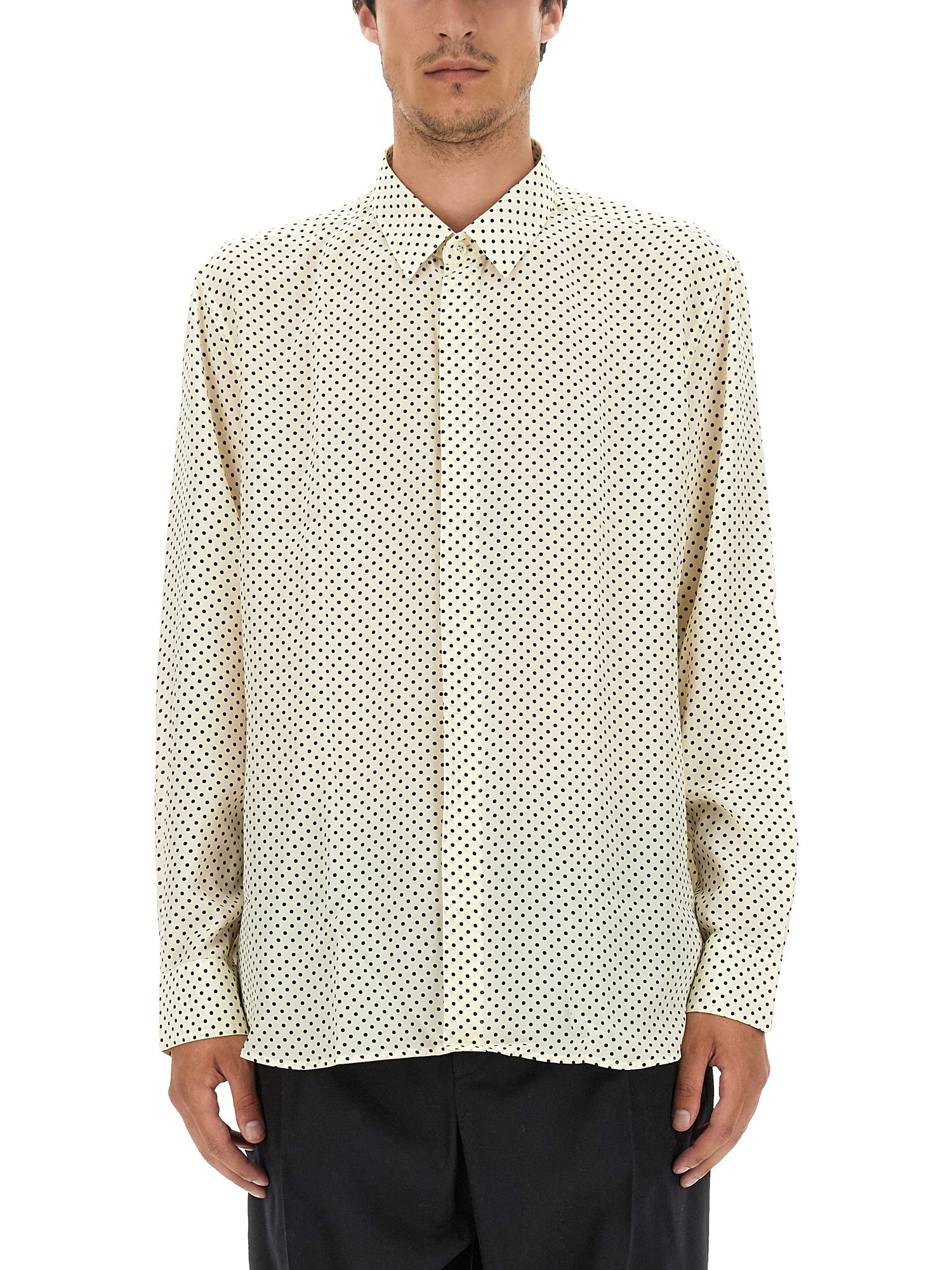 Saint Laurent saint laurent yves collar shirt in polka dot crepe de chine