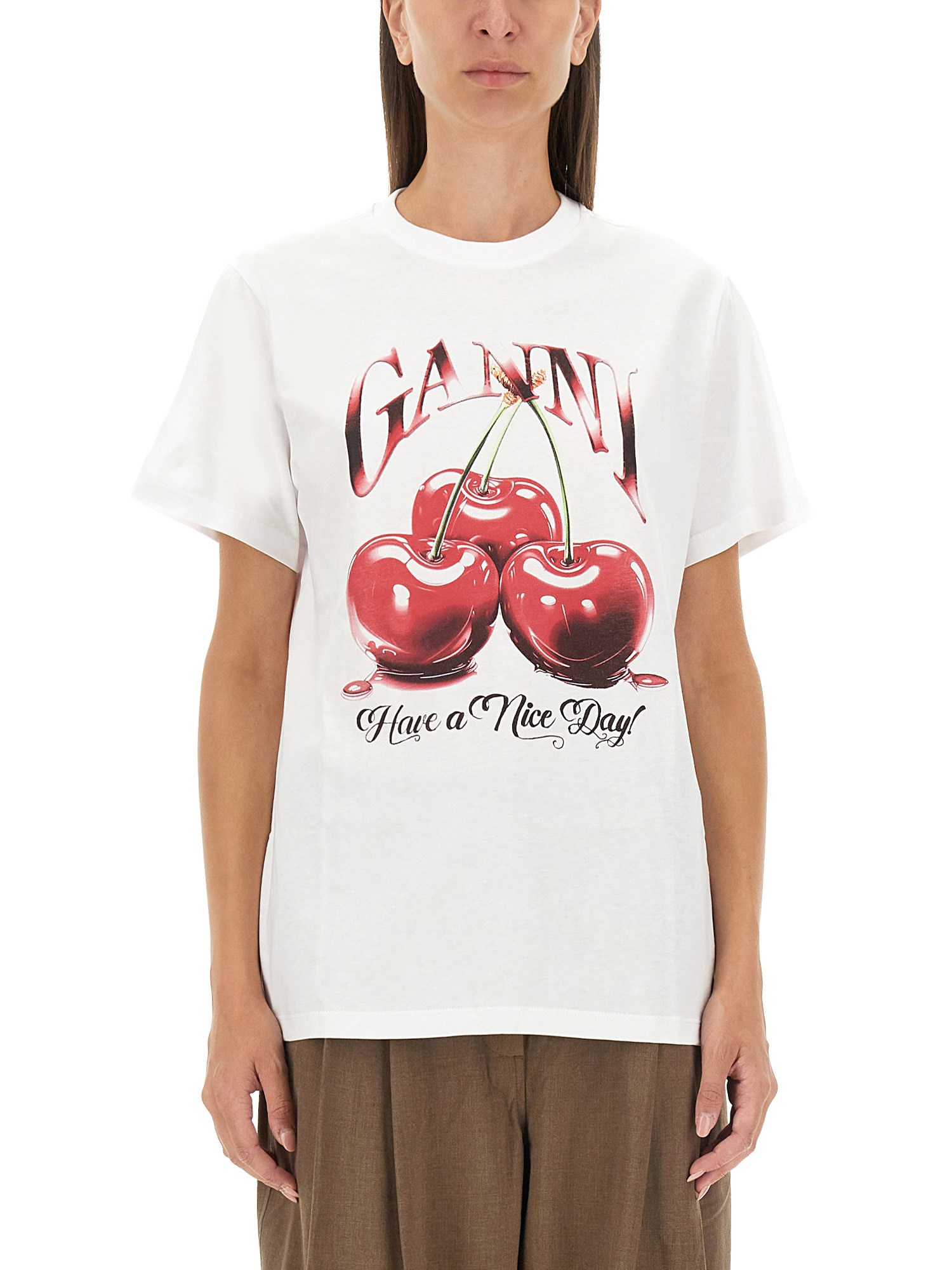 Ganni ganni cherry print t-shirt