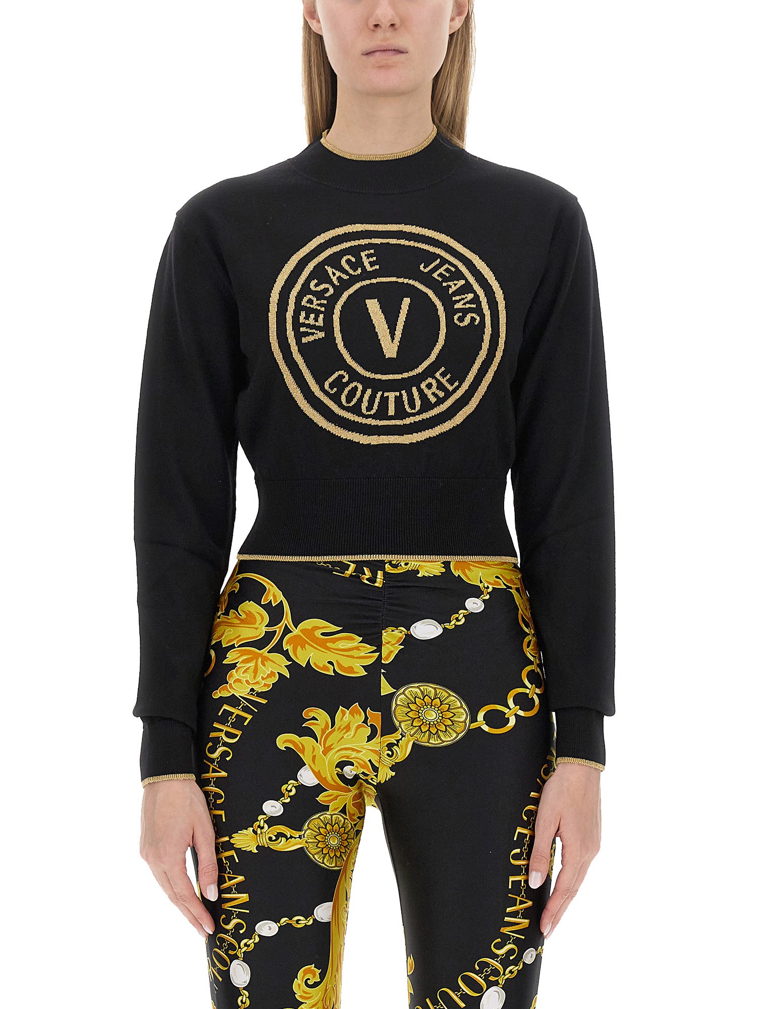 Versace Jeans Couture versace jeans couture cropped v-emblem sweatshirt