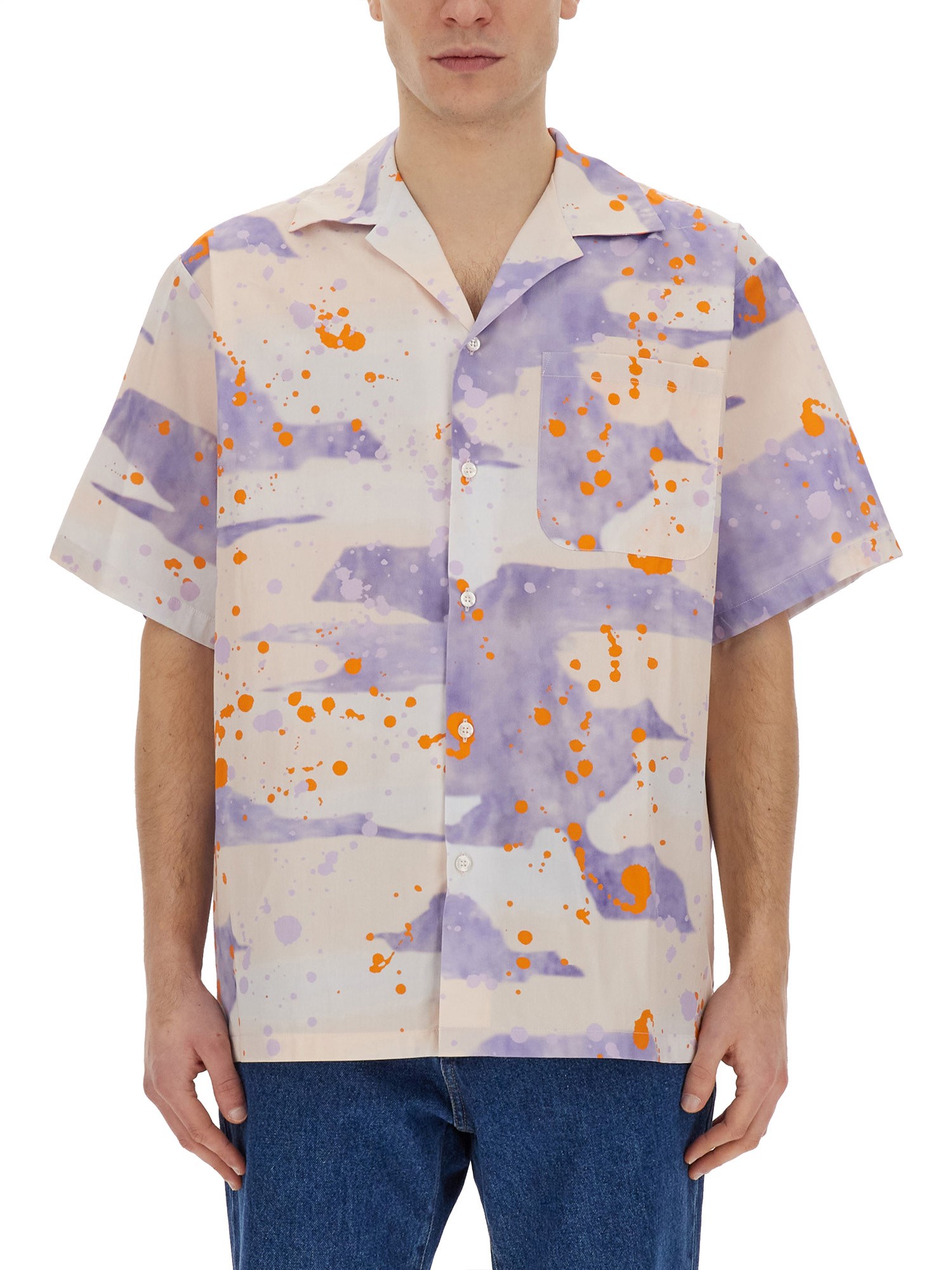 Msgm msgm bowling shirt with "dripping camo" print