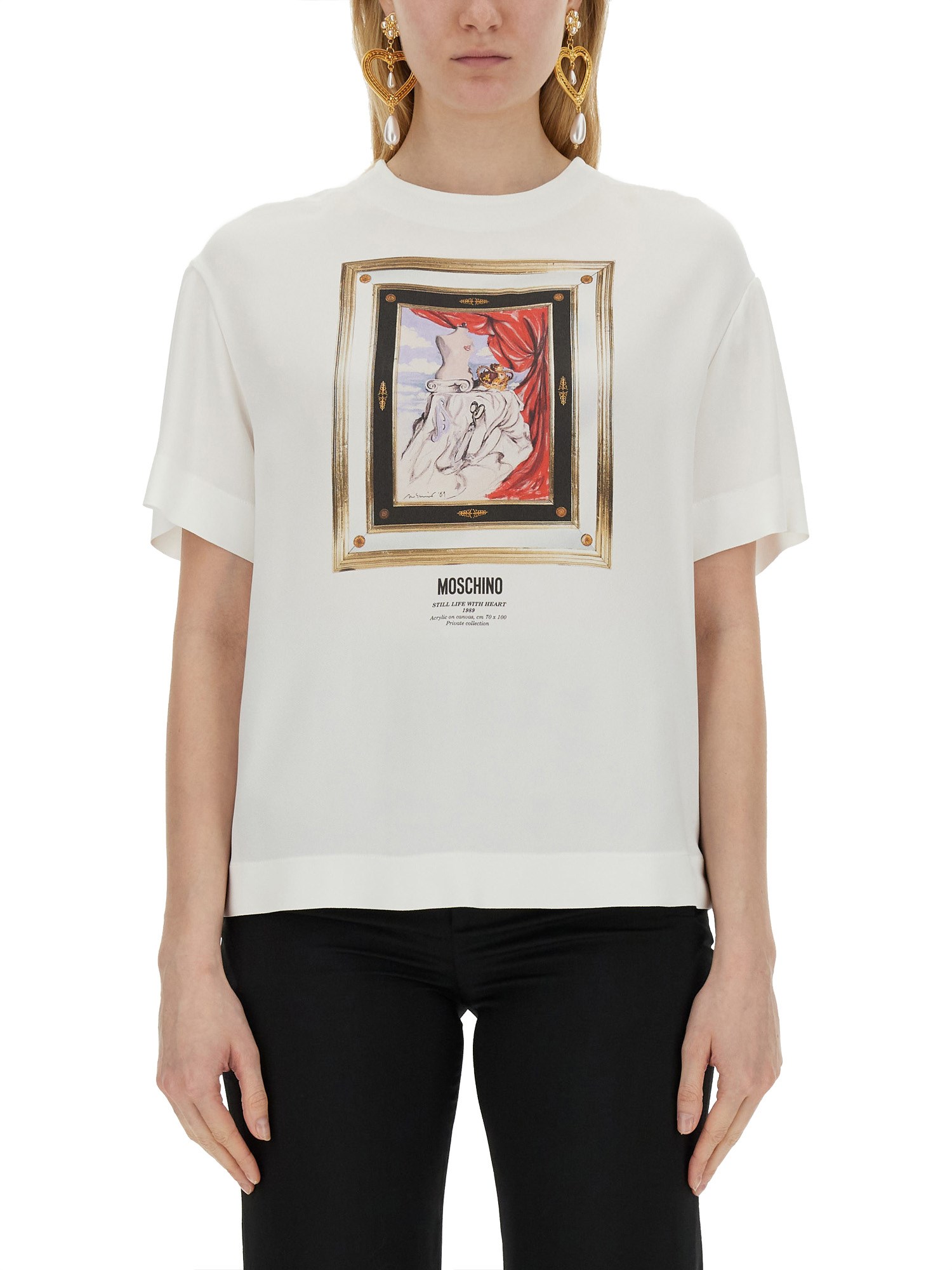 Moschino moschino enver satin blouse still life with heart