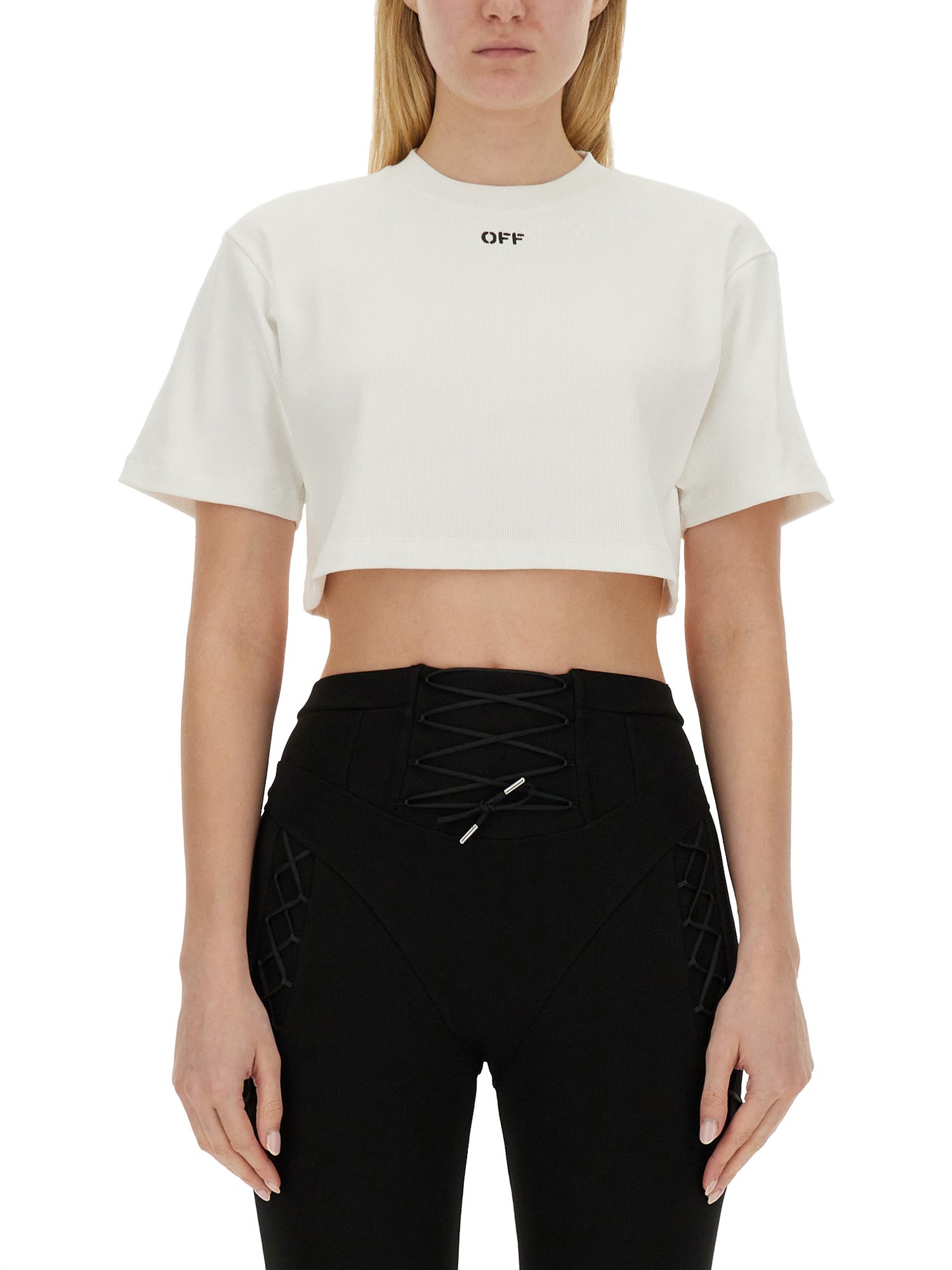 OFF-WHITE off-white ribbed cropped t-shirt