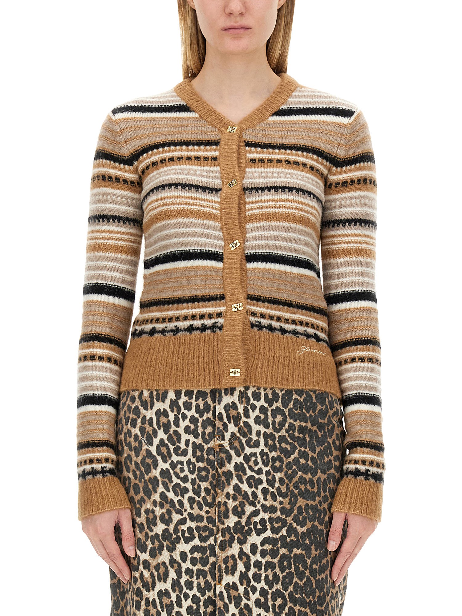 Ganni ganni cardigan with stripe pattern