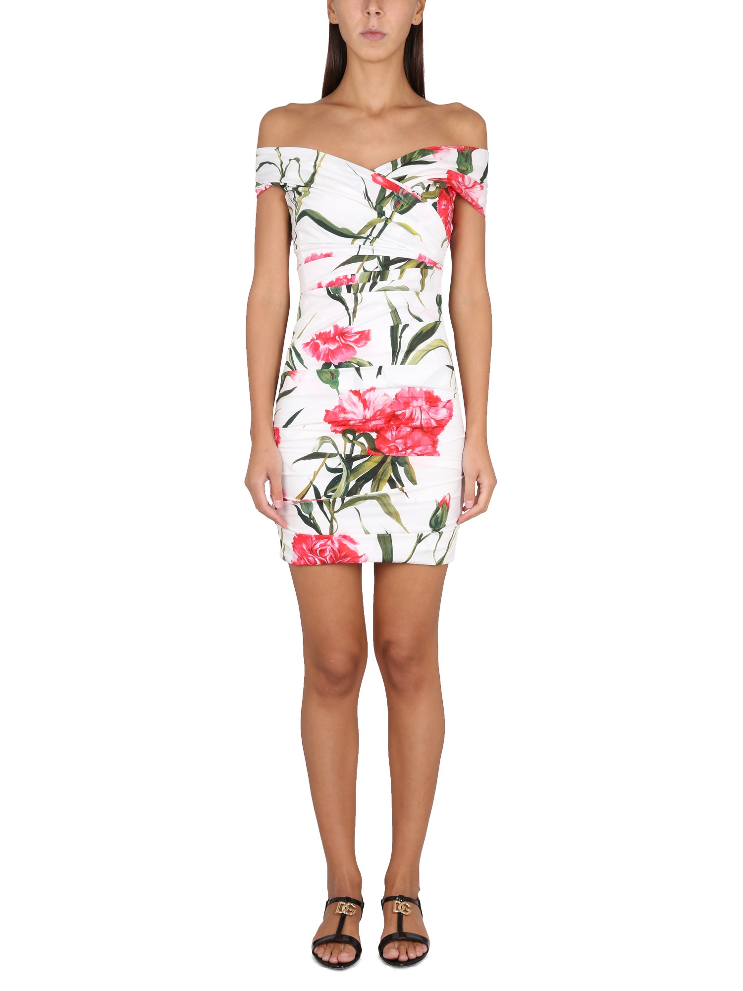 Dolce & Gabbana dolce & gabbana draped carnation-print poplin dress