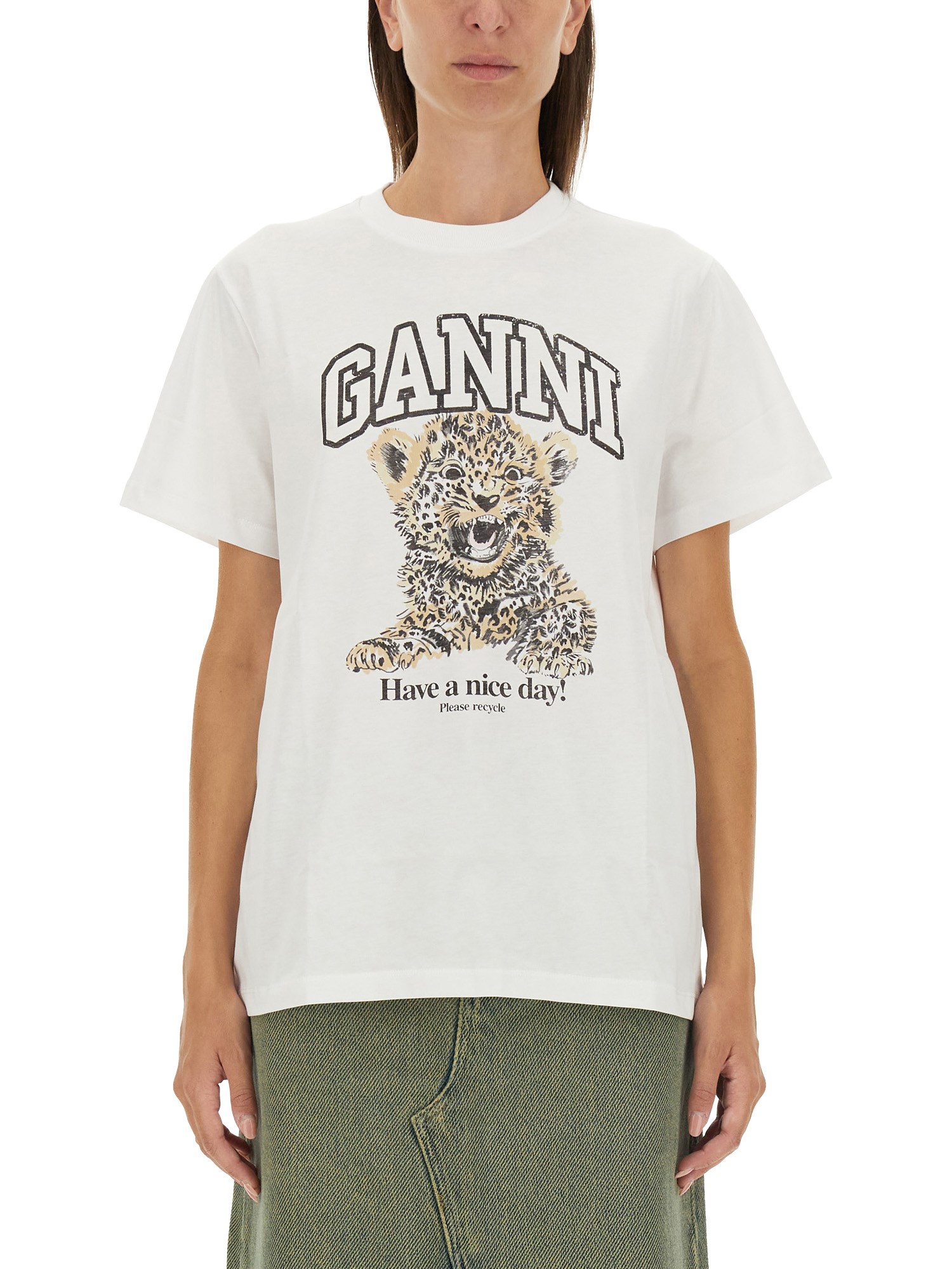 Ganni ganni leopard print t-shirt