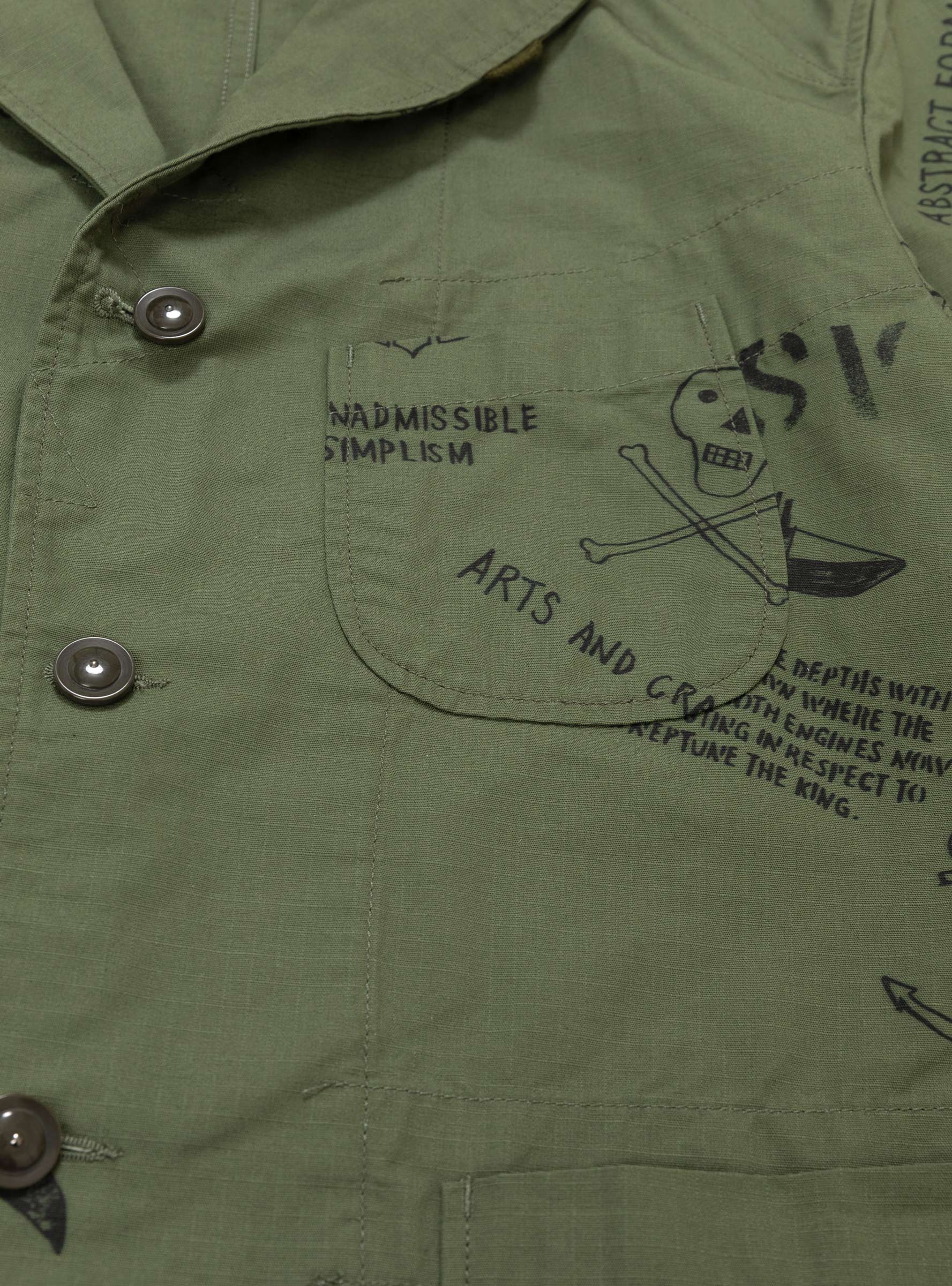 engineered garments Engineered Garments Graffiti Print Ripstop Jacket Olive - Size: Medium