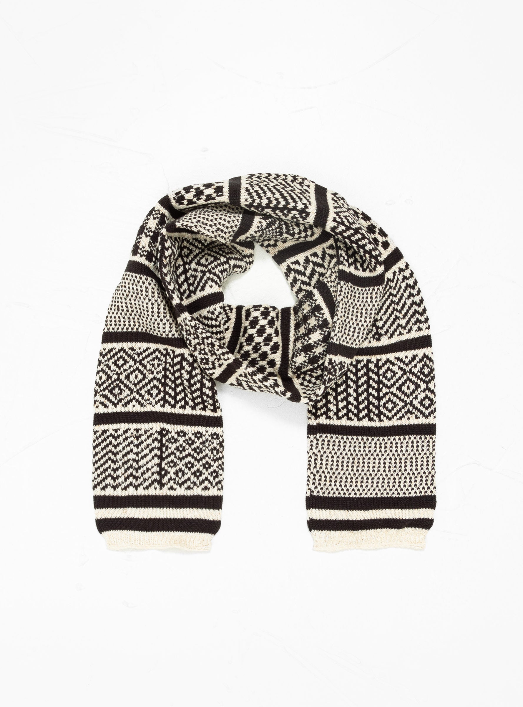  ROTOTO Multi Jacquard Sockstole Scarf Ivory & Black