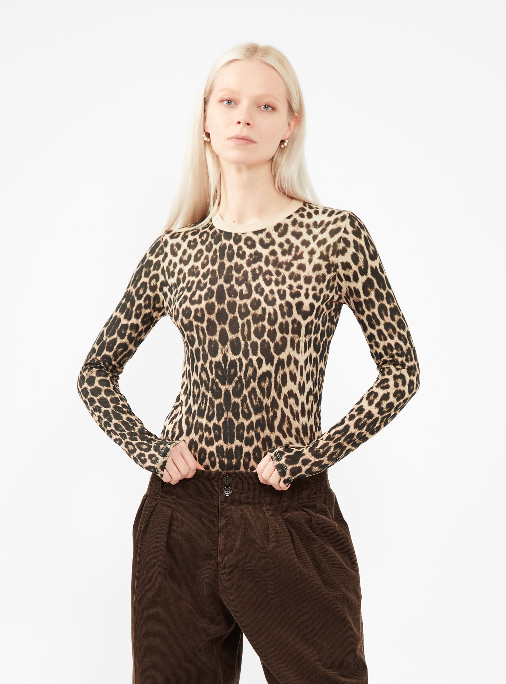  Baserange Long Sleeve T-shirt Brown & Beige Leopard