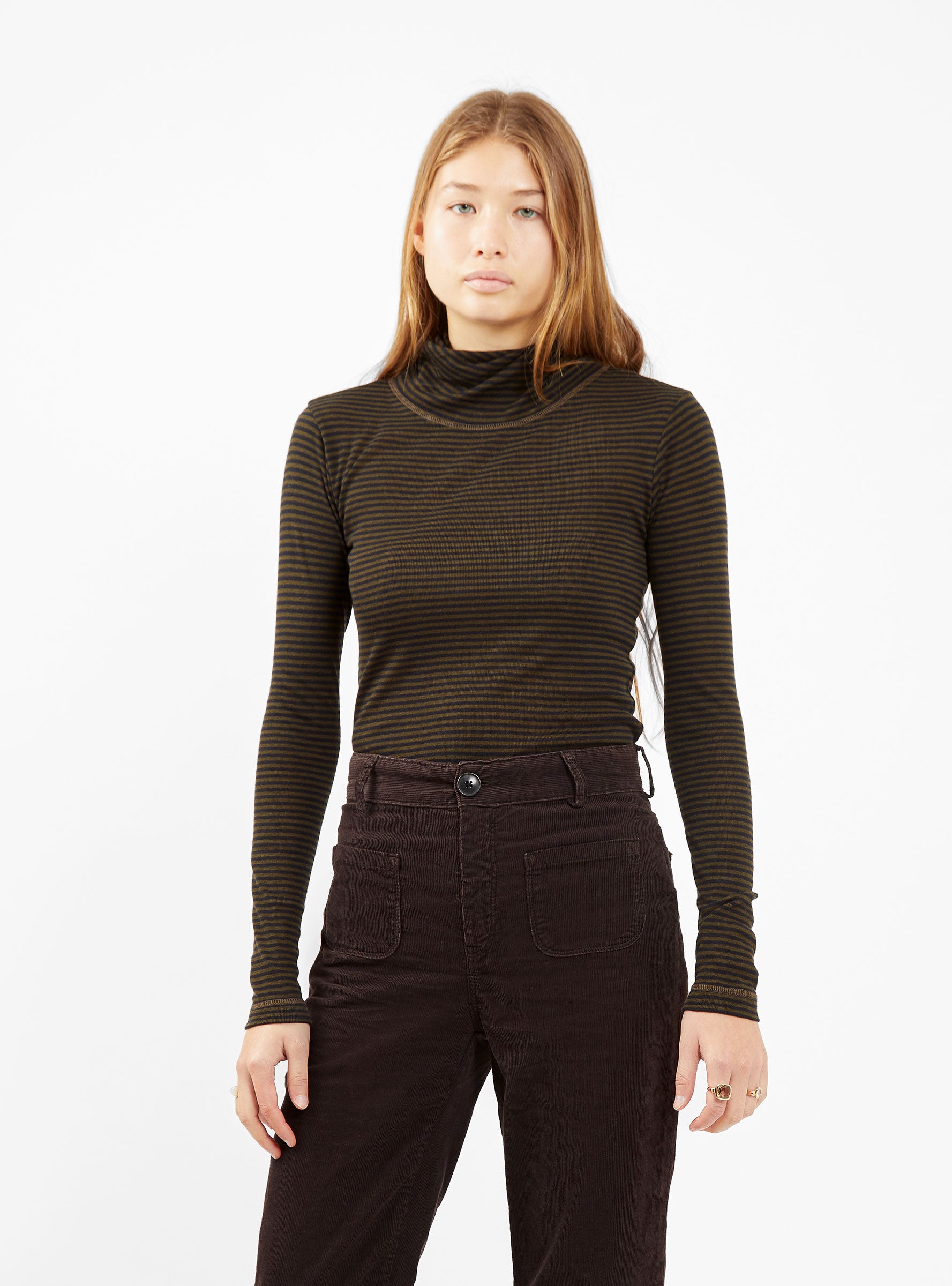  Bellerose Vinny Roll Neck T-shirt Brown & Black Stripe