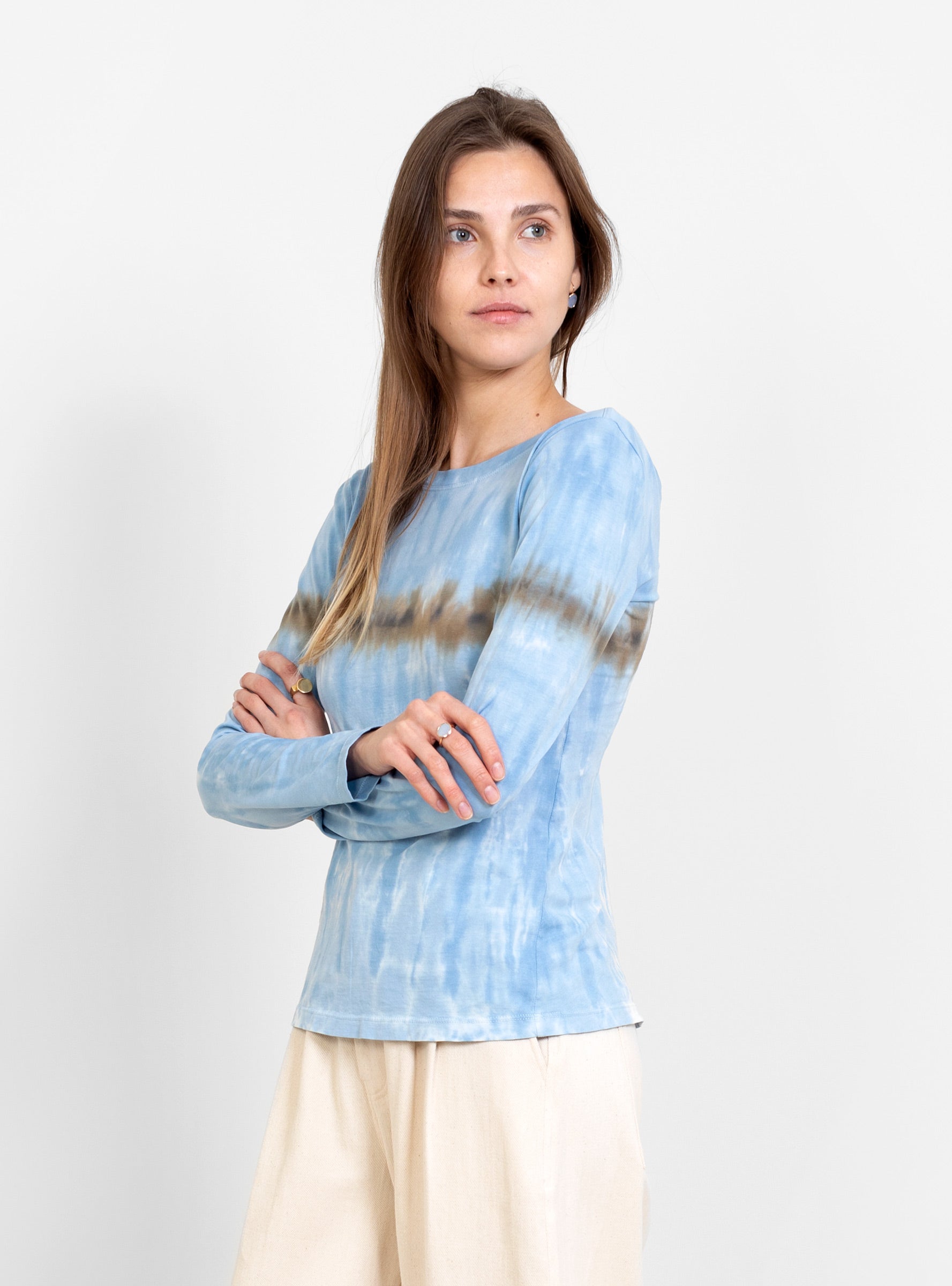  Raquel Allegra Ballet Top Blue Stripe Tie Dye