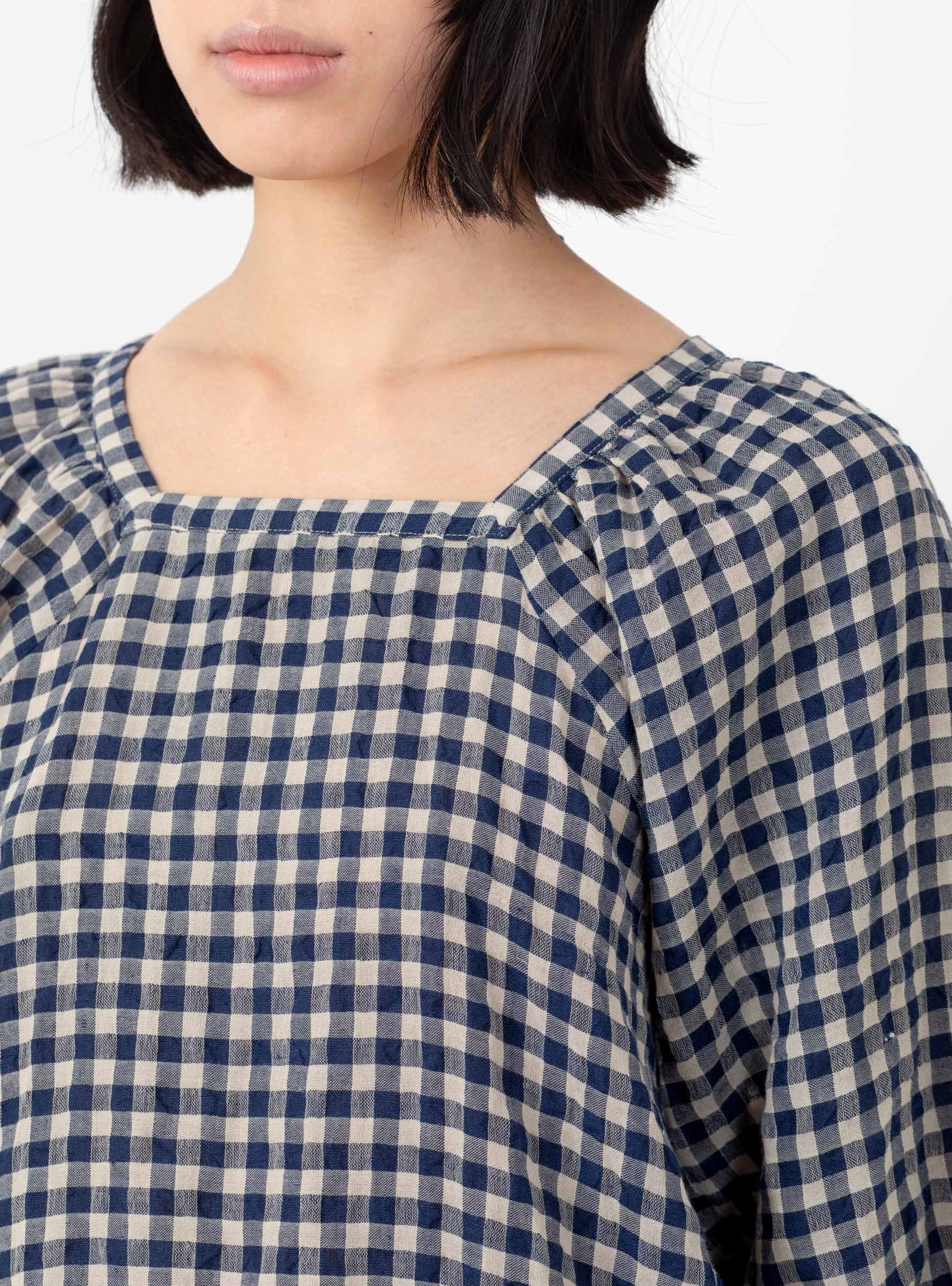  Sideline Fara Top Navy Check - Size: Large