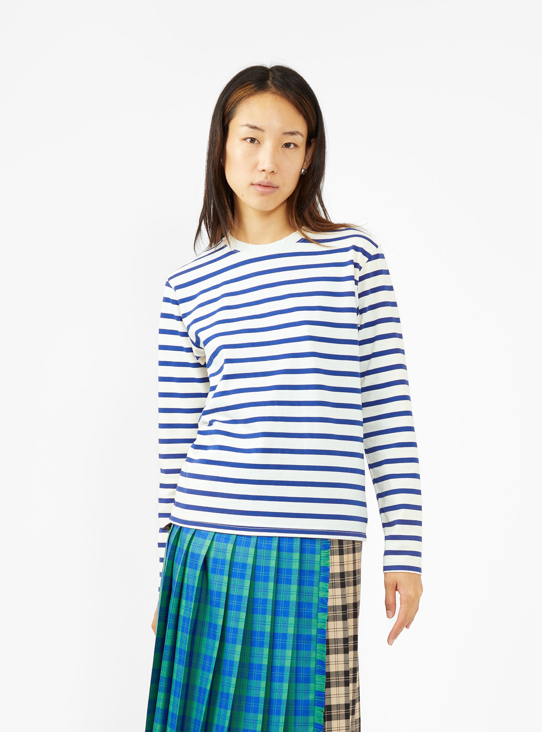  Kapital Rainbowy Patch T-Shirt Ecru & Blue Stripe