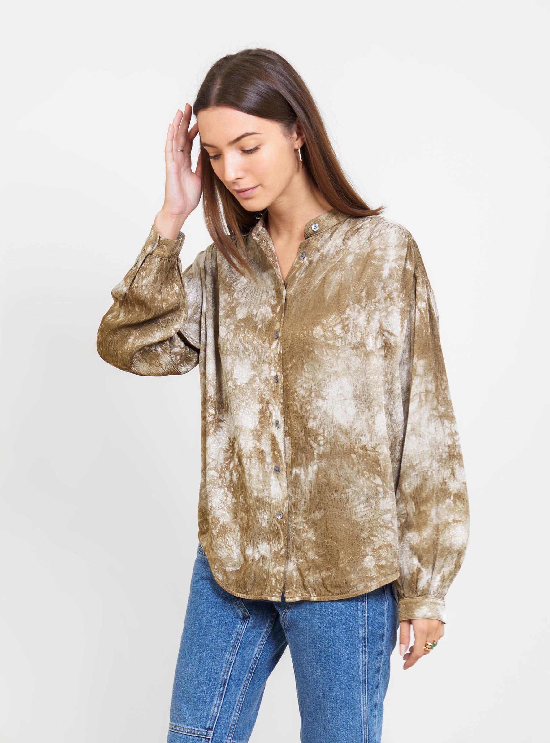  Raquel Allegra Shirred Blouse Army Green