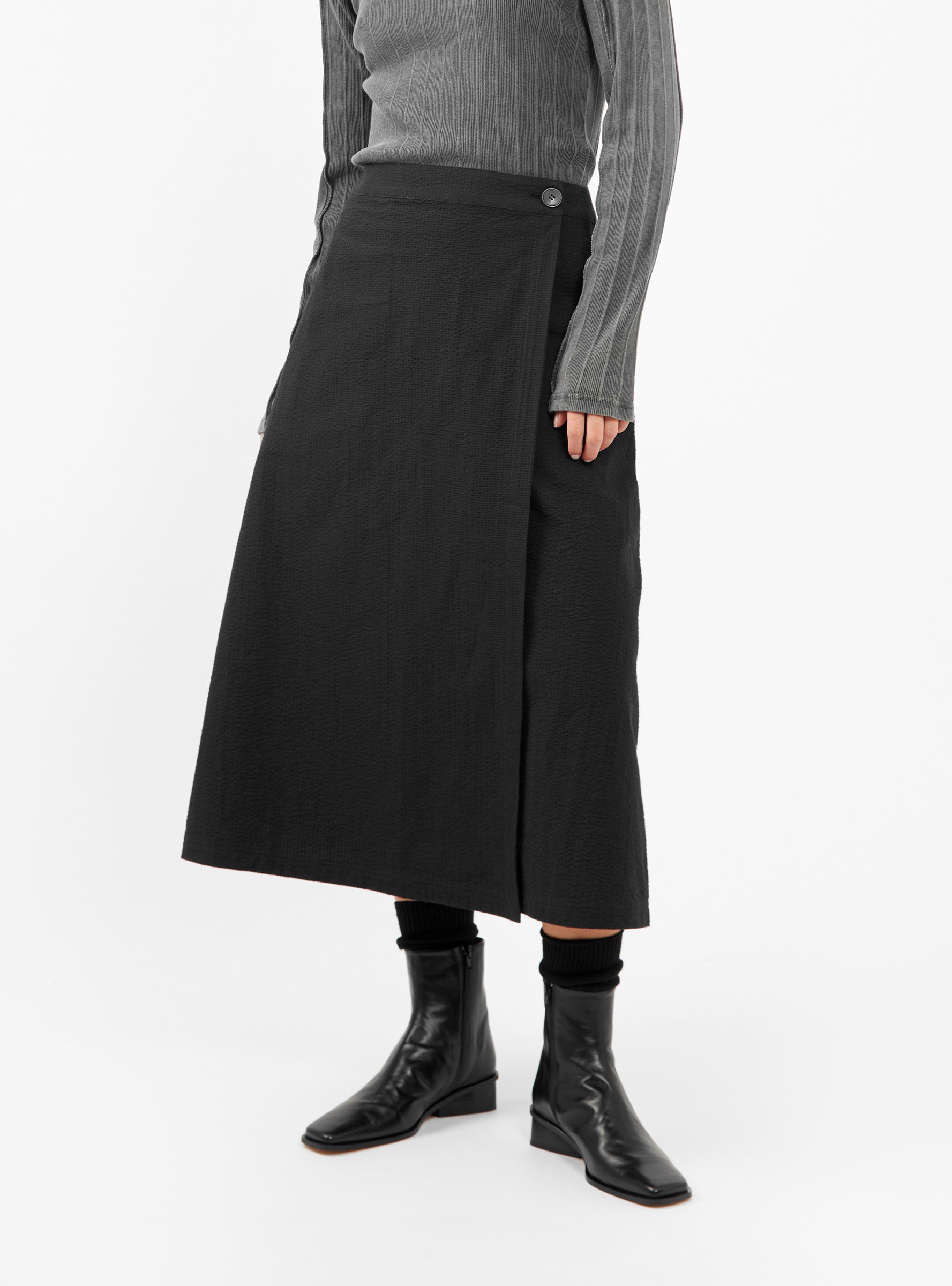  mfpen Wrap Seersucker Skirt Black