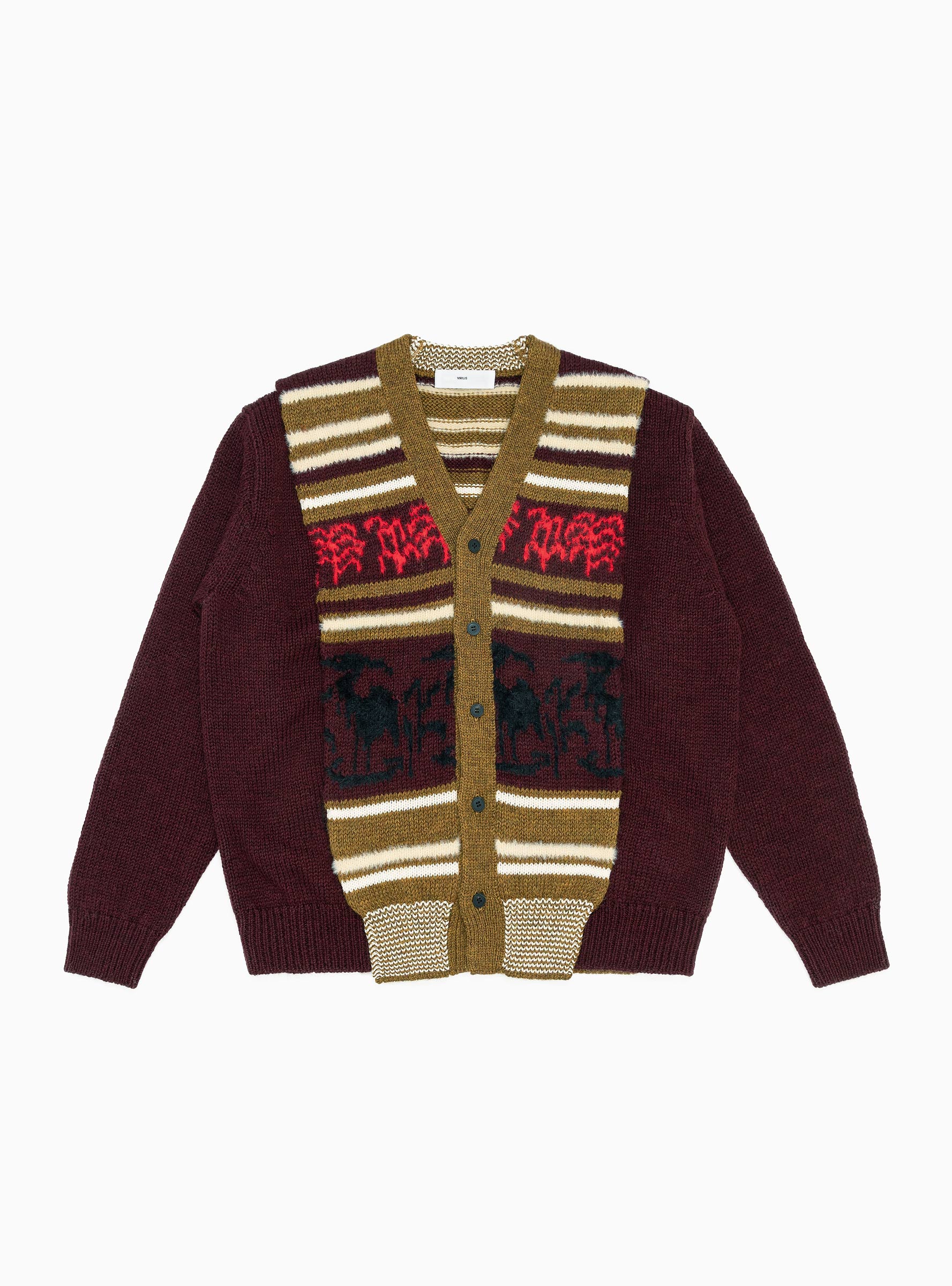  TOGA VIRILIS Wool Jacquard Knit Cardigan Dark Red