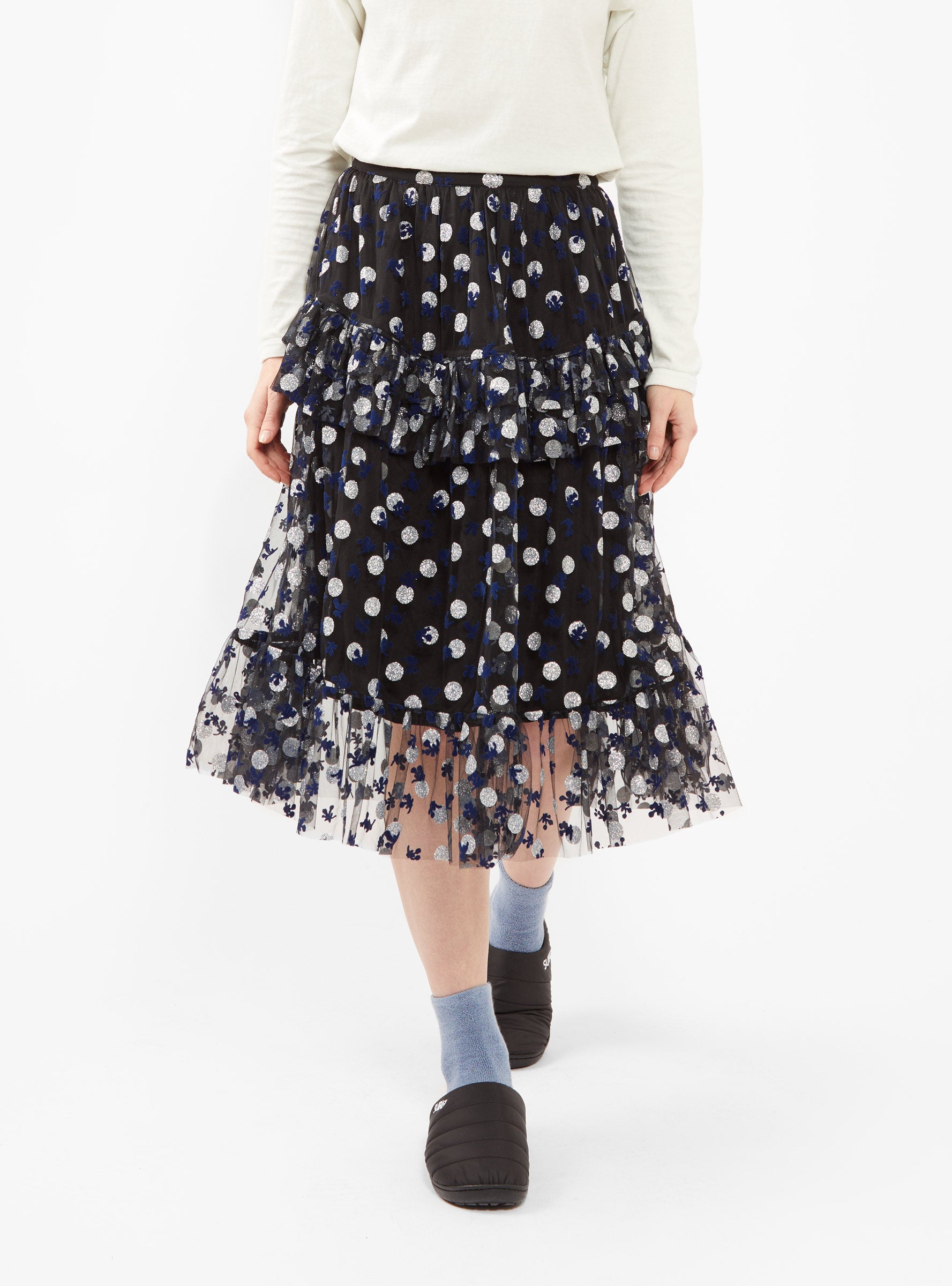  Shrimps Tate Flocked Midi Skirt Black