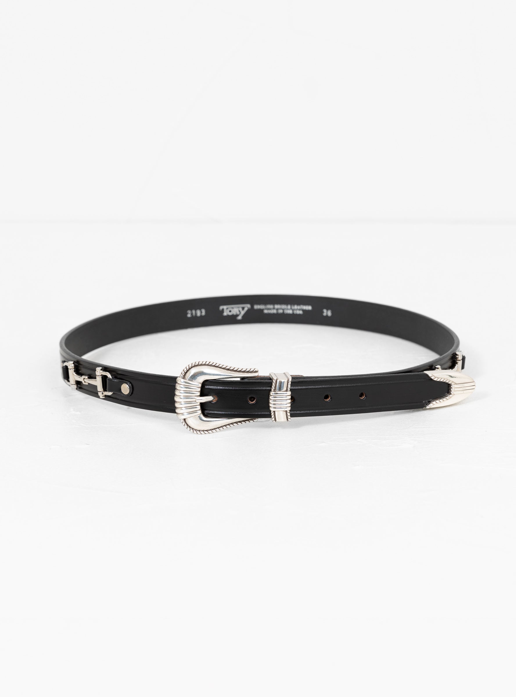  Tory Leather Silver Buckle Set Belt Black & Nickel