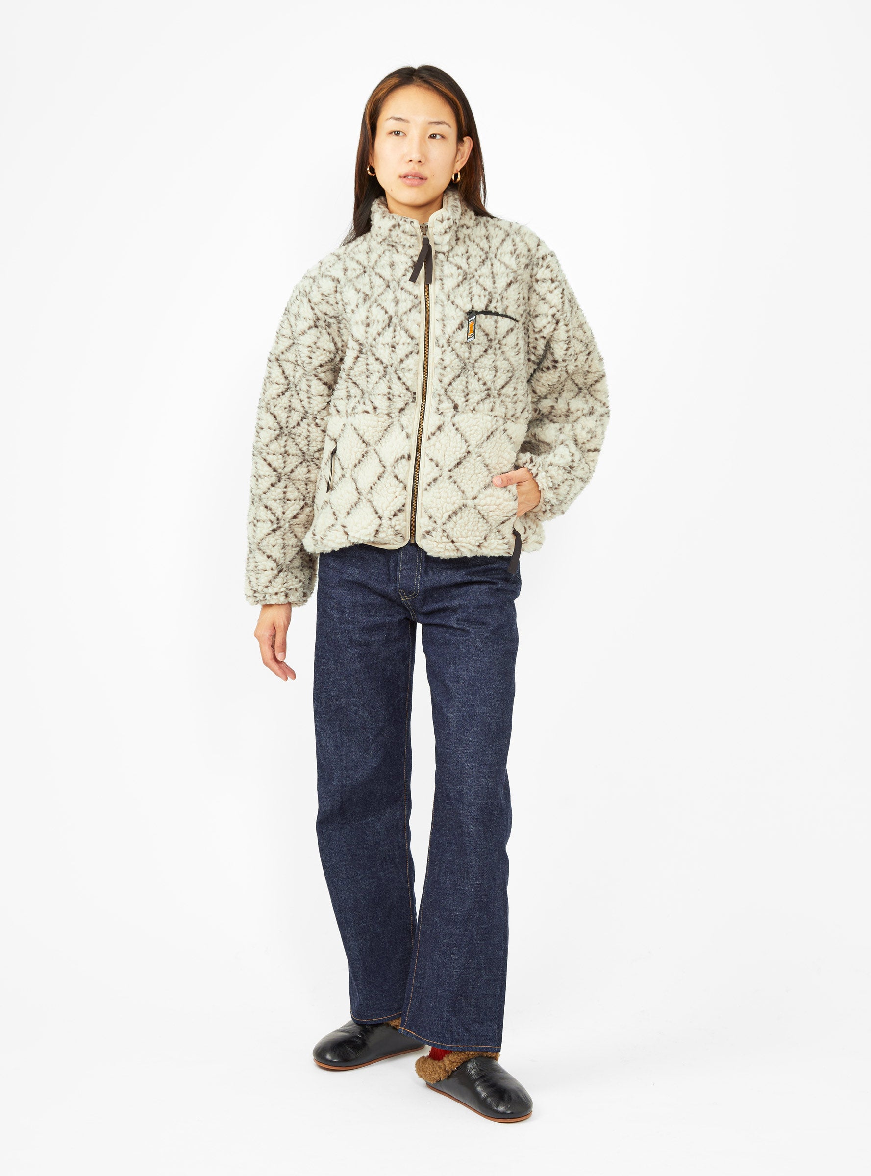  Kapital Do-Gi Sashiko Boa Fleece Reversible Jacket Ecru