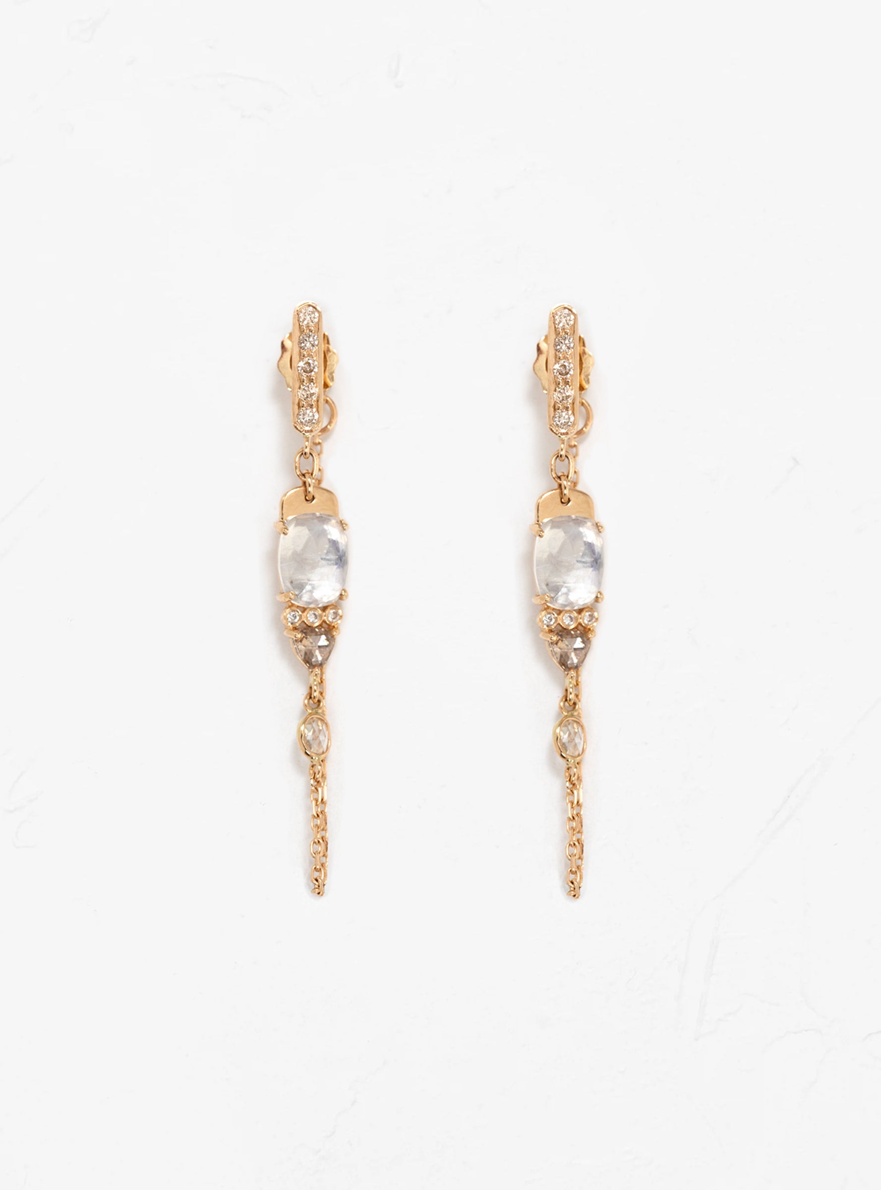  Celine Daoust Moonstone & Diamonds Long Earrings Gold