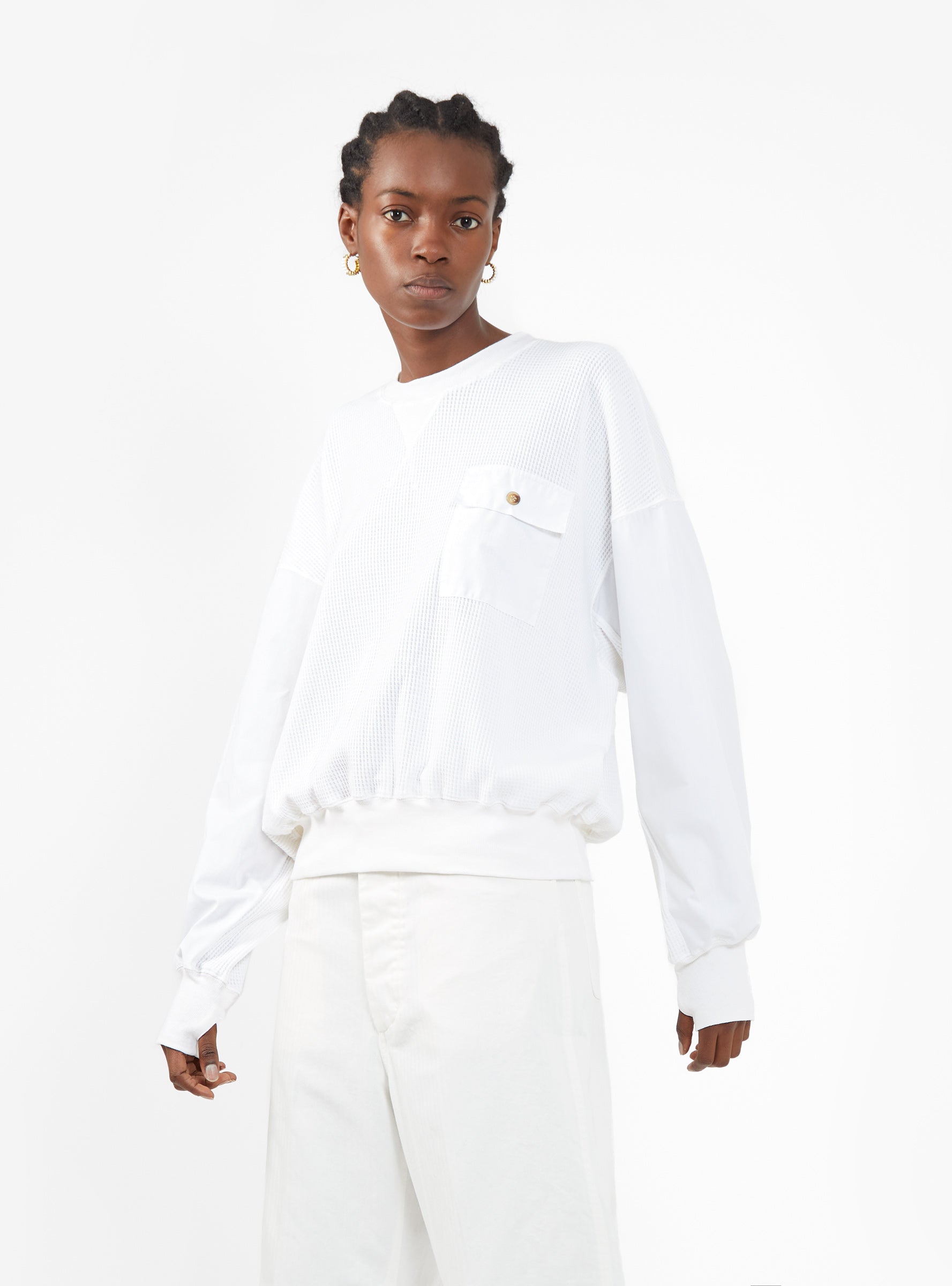  Bassike Contrast Panelled Waffle Sweatshirt White