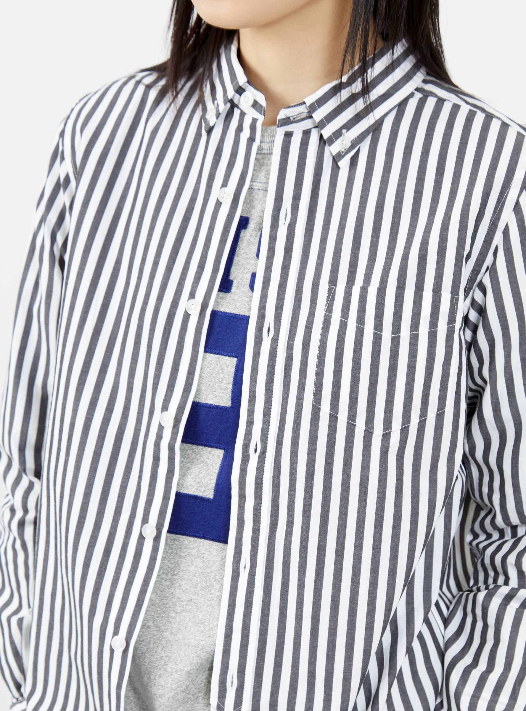  BEAMS BOY Button Down Shirt Black & White Stripe - Size: Small