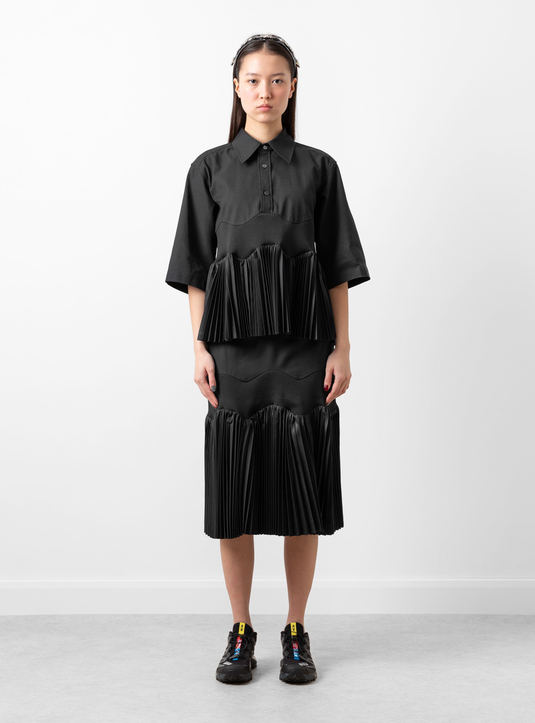  TOGA PULLA Taffeta Pleats Shirt Black