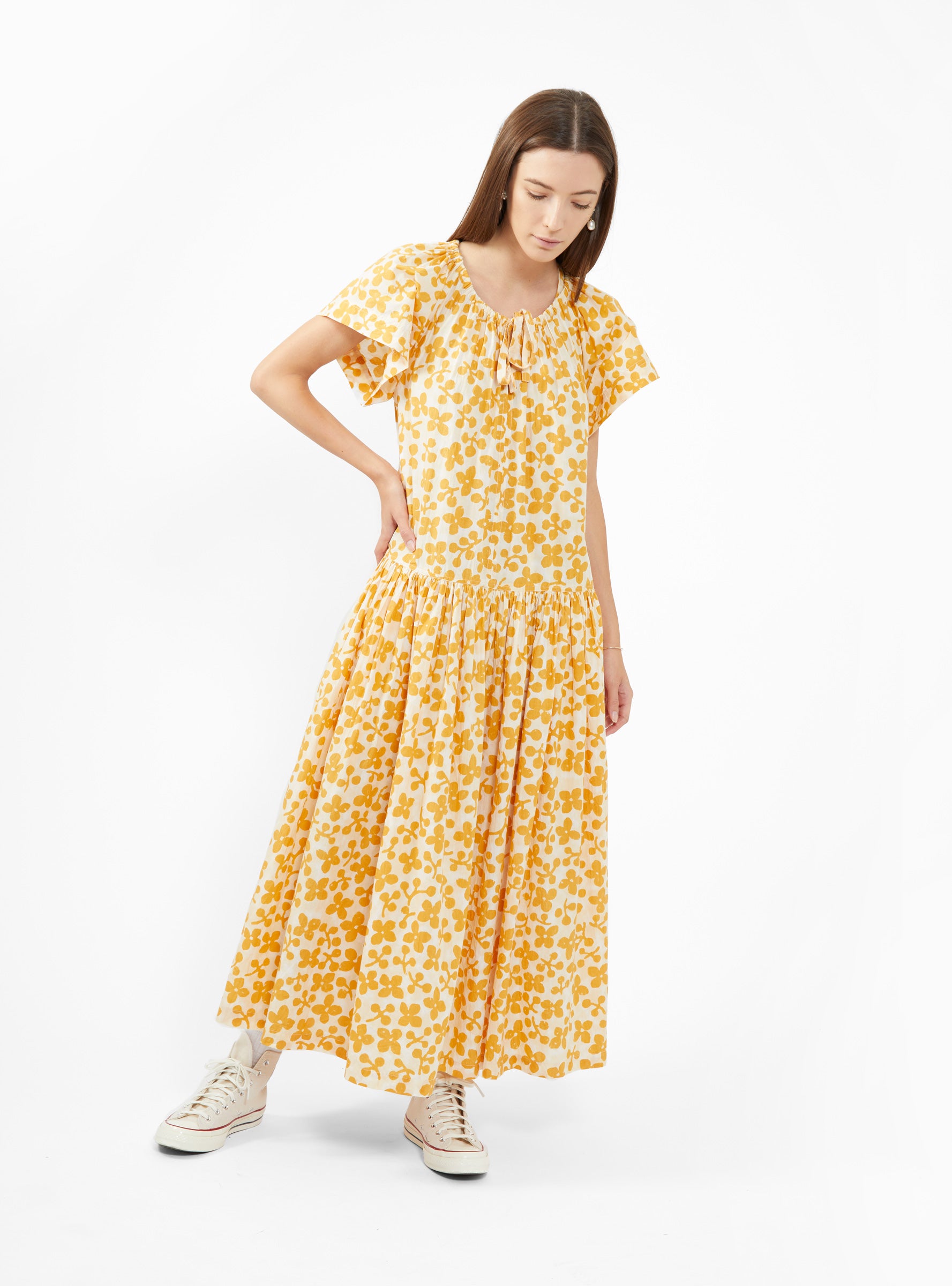  Apiece Apart Trini Maxi Dress Yellow & Cream Floral