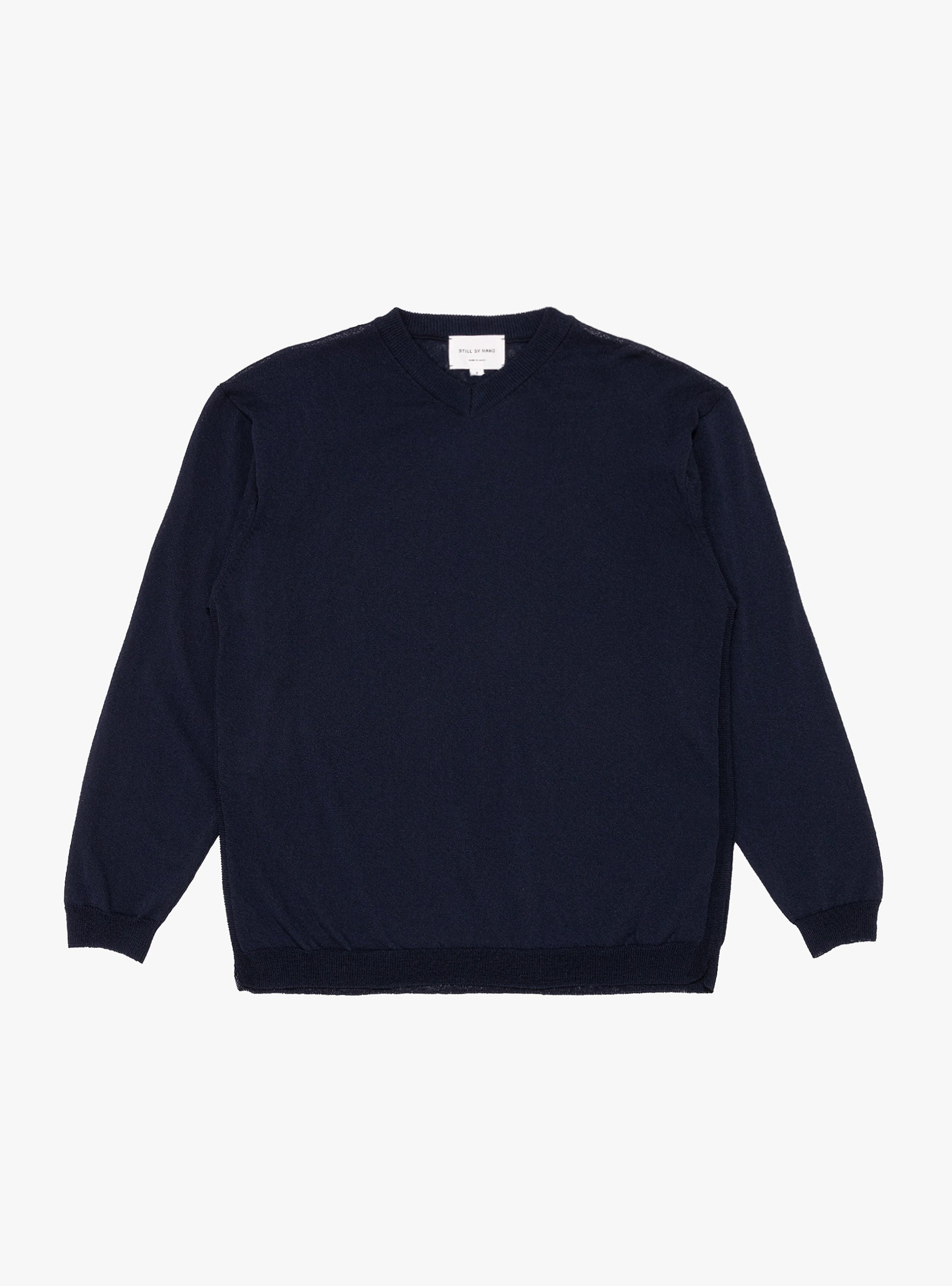  Still By Hand Shallow V-neck Sweater Navy - Size: Large