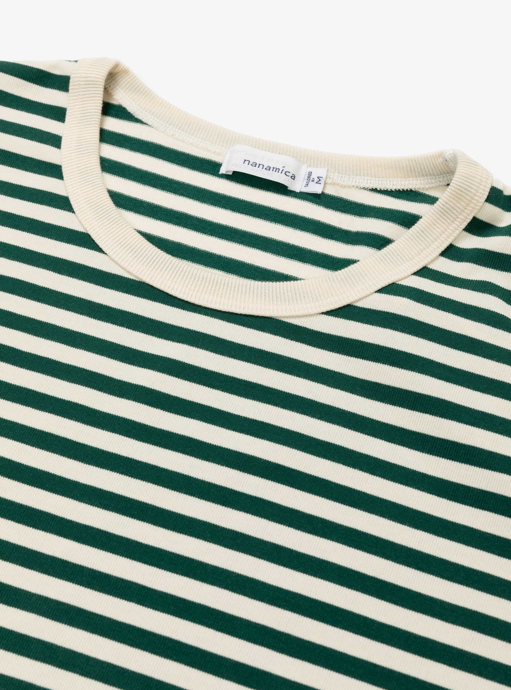  nanamica COOLMAX Stripe Jersey T-shirt Green & Natural - Size: Small