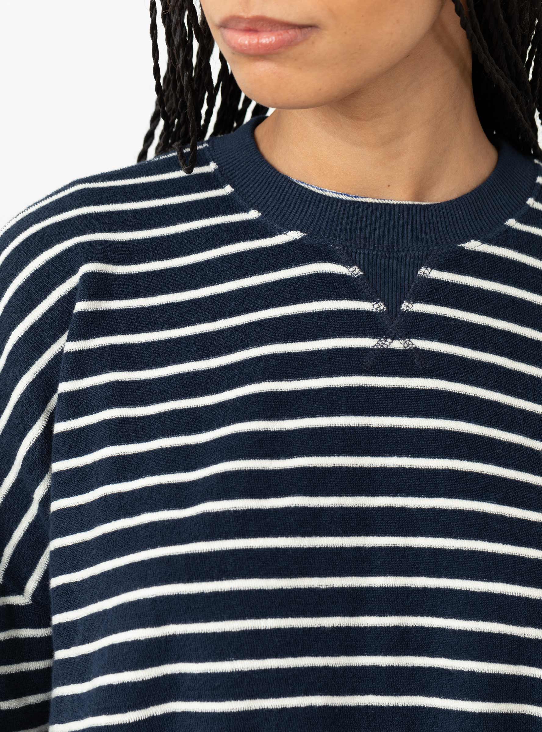 Ymc YMC Almost Grown Sweatshirt Navy & Ecru Stripe - Size: Large