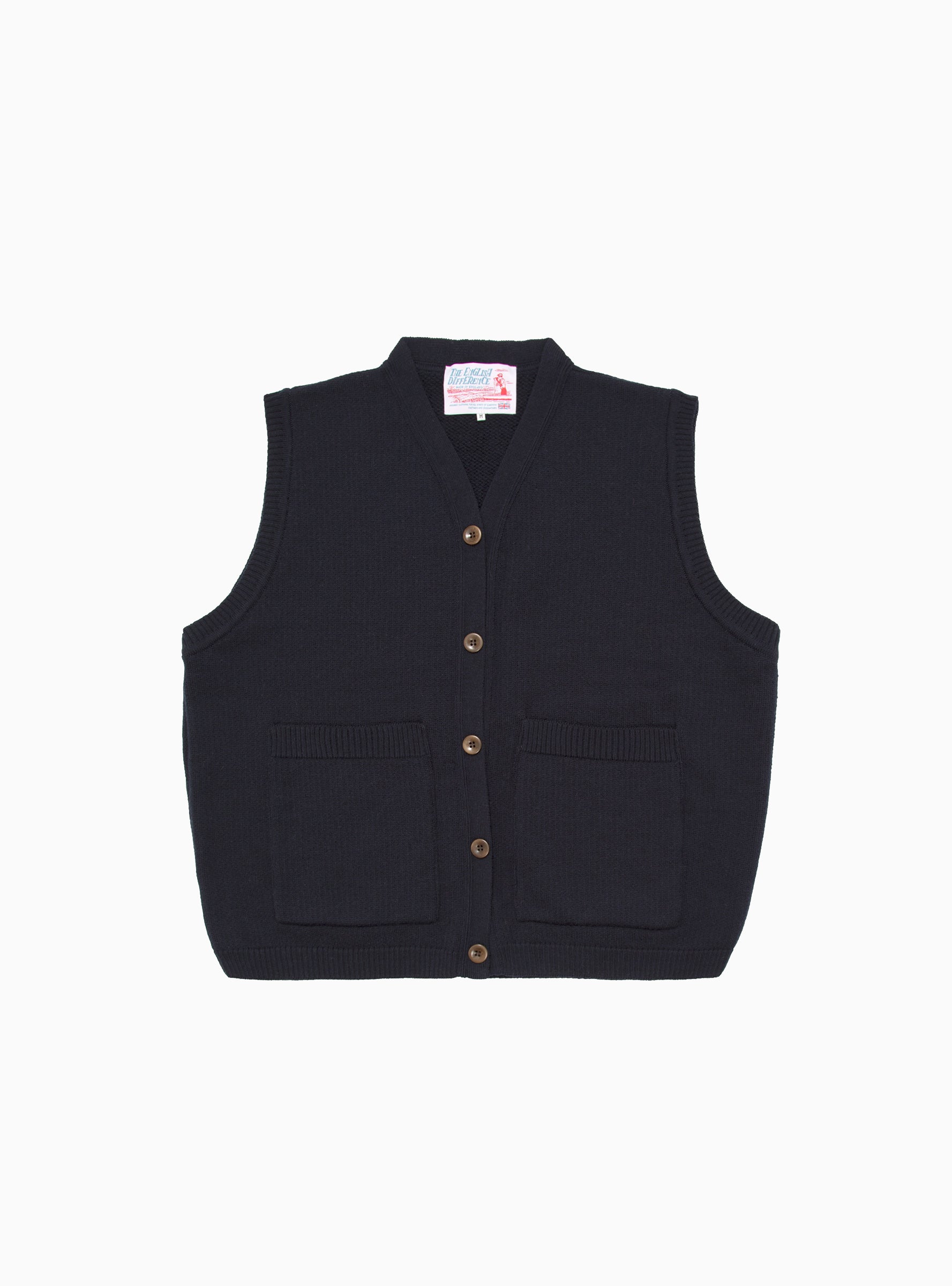  The English Difference Merino Wool Button Vest Navy