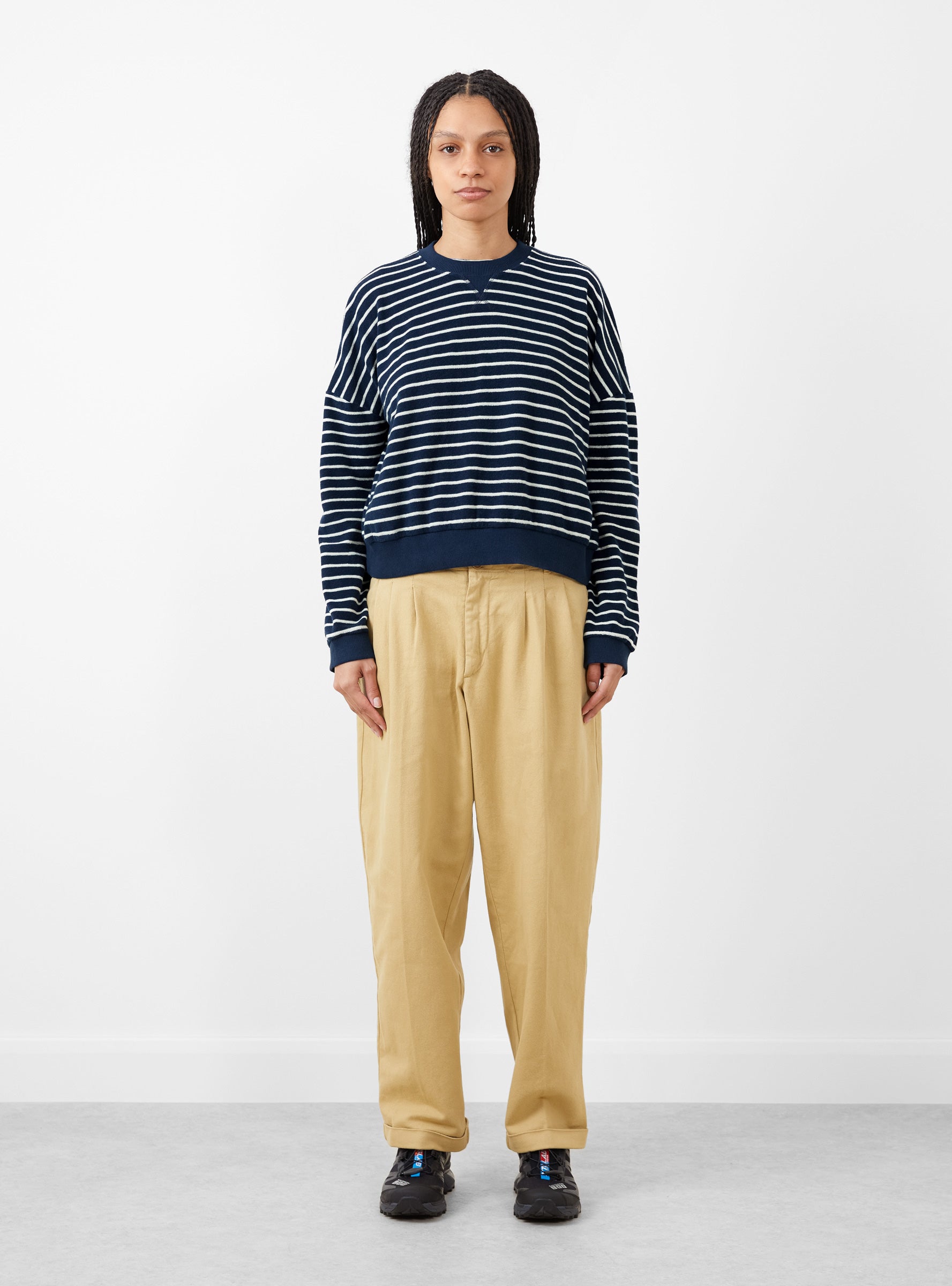  YMC Almost Grown Sweatshirt Navy & Ecru Stripe