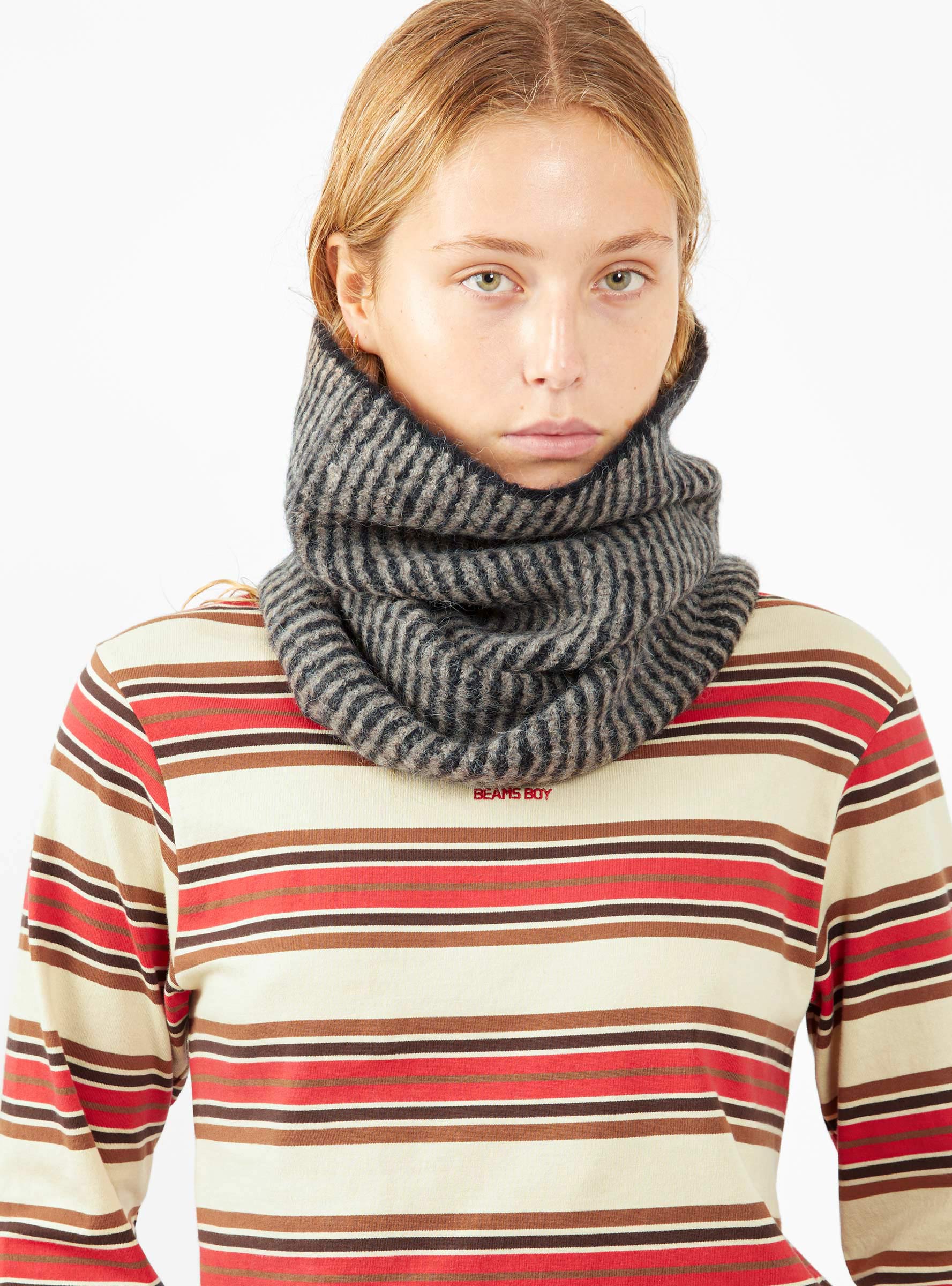  7115 by Szeki Alpaca Ring Scarf Grey Stripe