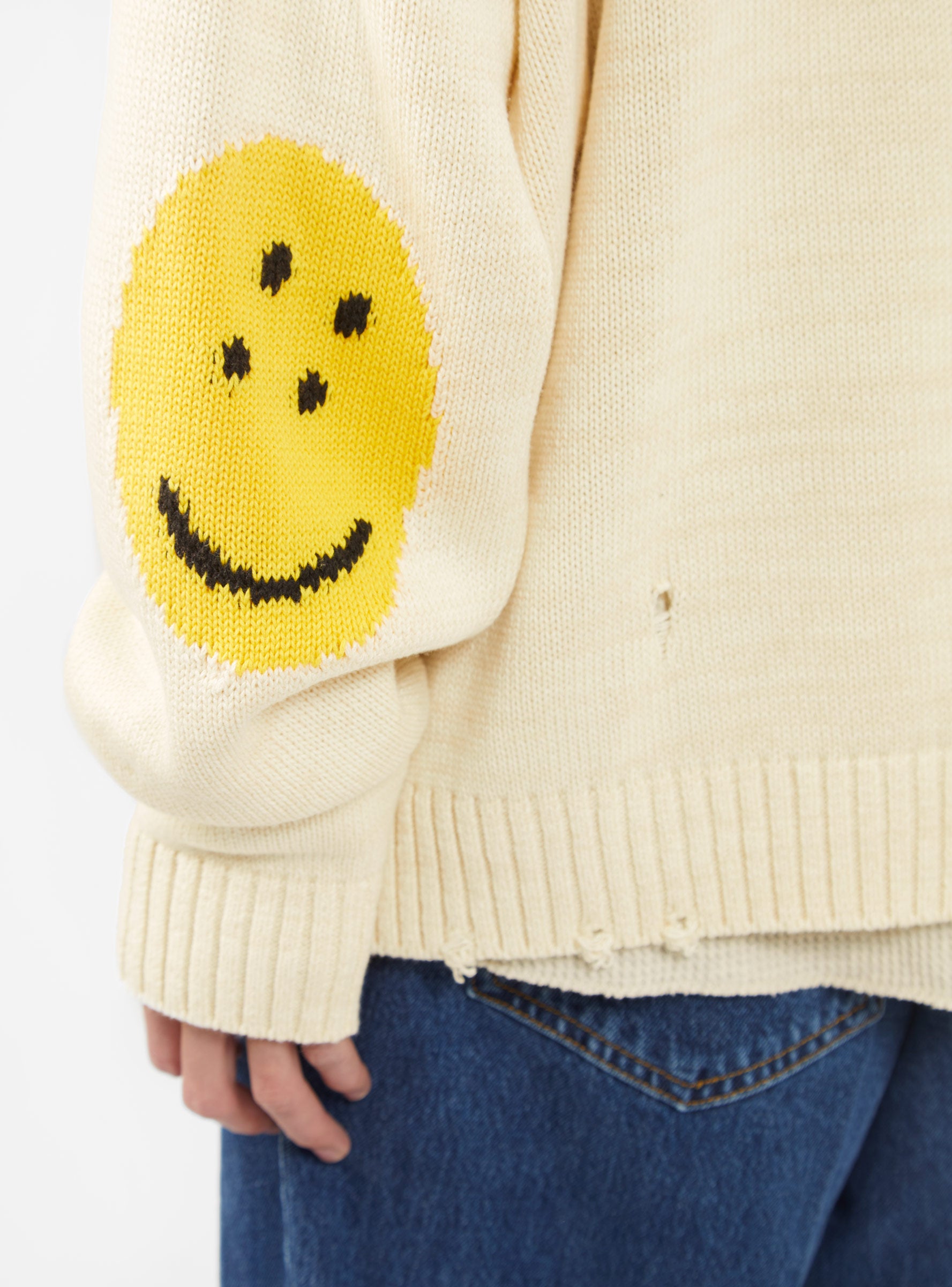  Kapital 5G Knit Smilie Patch Sweater Ecru - Size: Medium