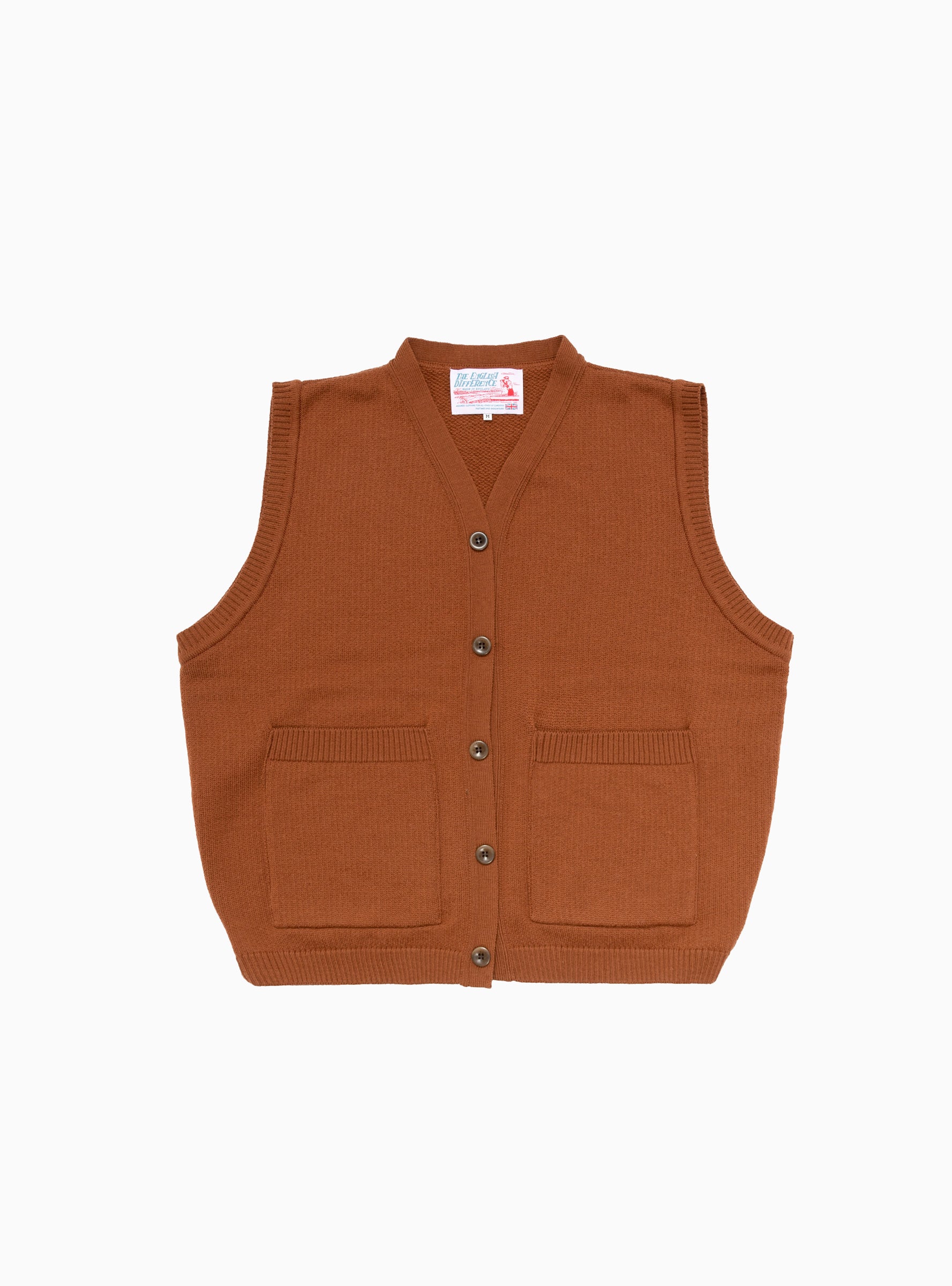  The English Difference Merino Wool Button Vest Rust Brown