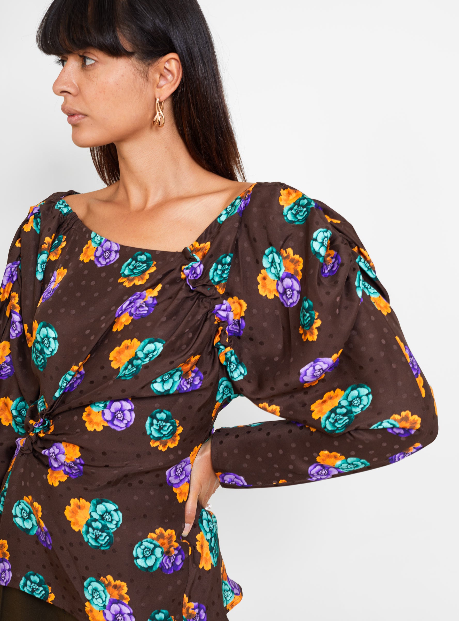  Rejina Pyo Cassie Silk Blouse Flower Print Brown