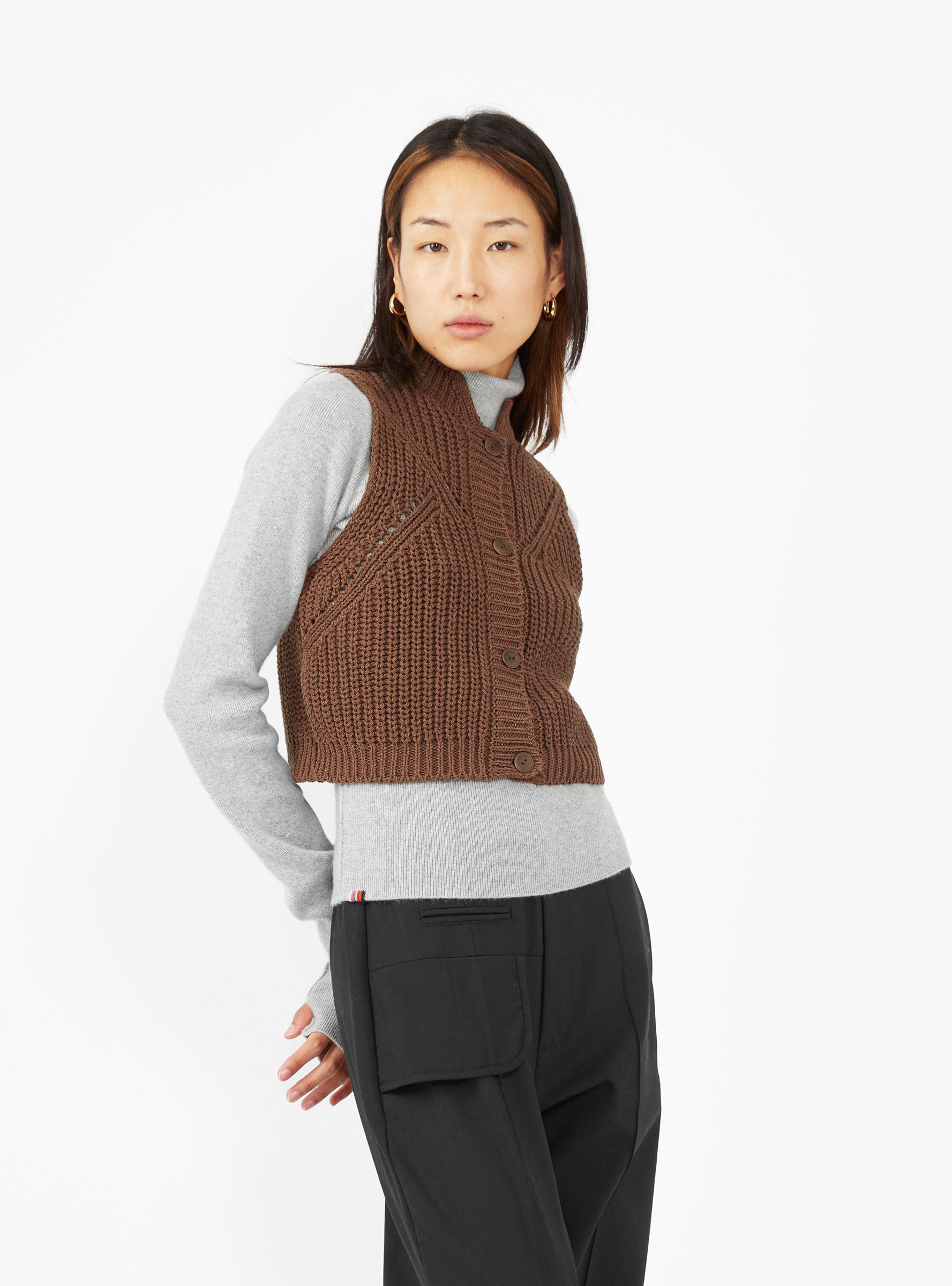  Cordera Cropped Cotton Waistcoat Brown