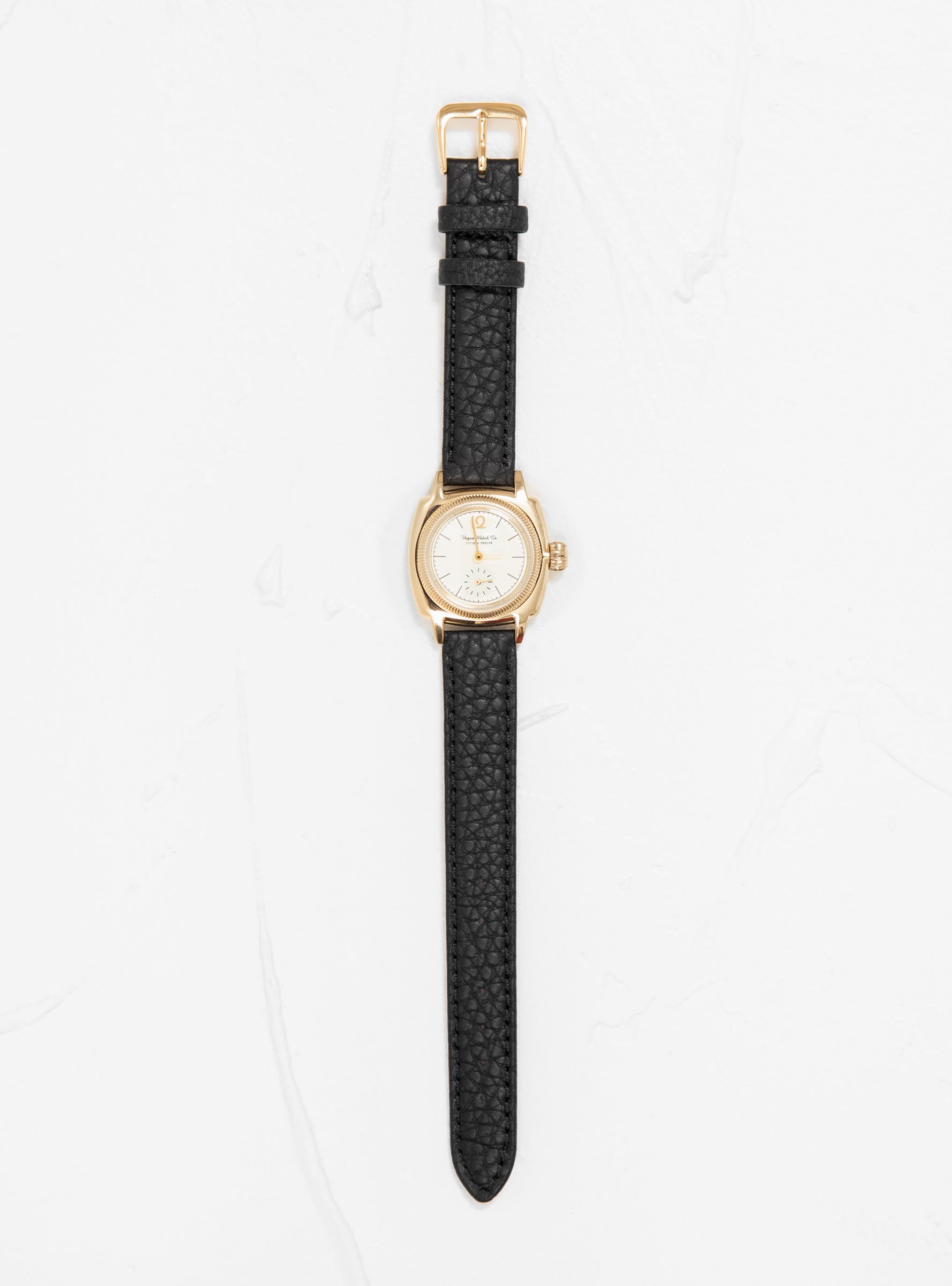  Vague Watch Co. Coussin 12 Leather Watch Gold & Black