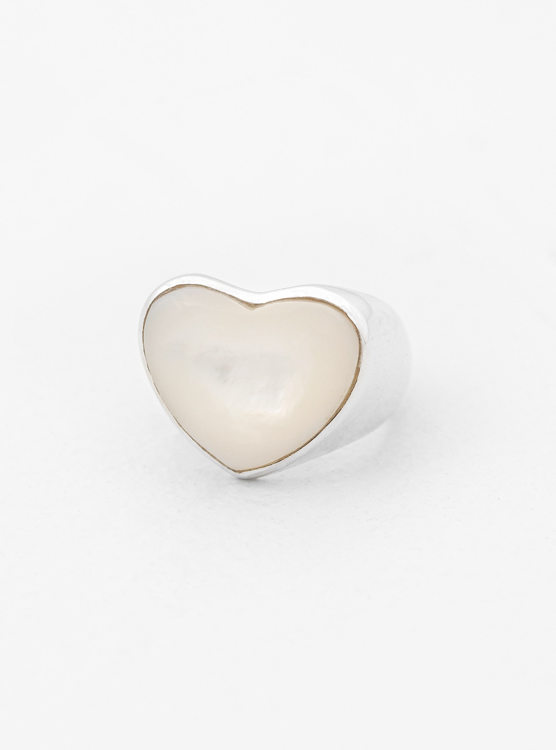  Annika Inez Large Pearl Heart Silver Ring - US 8