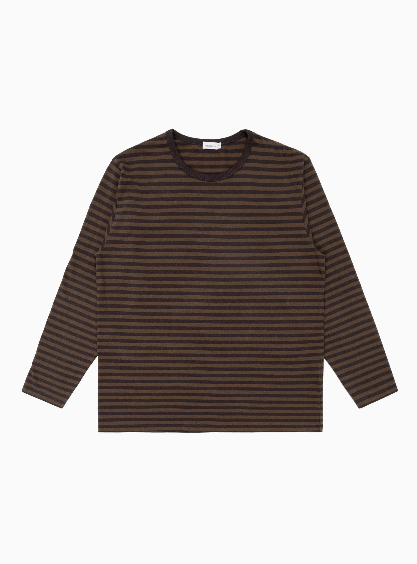  nanamica COOLMAX Stripe Long Sleeve Tee Brown & Charcoal